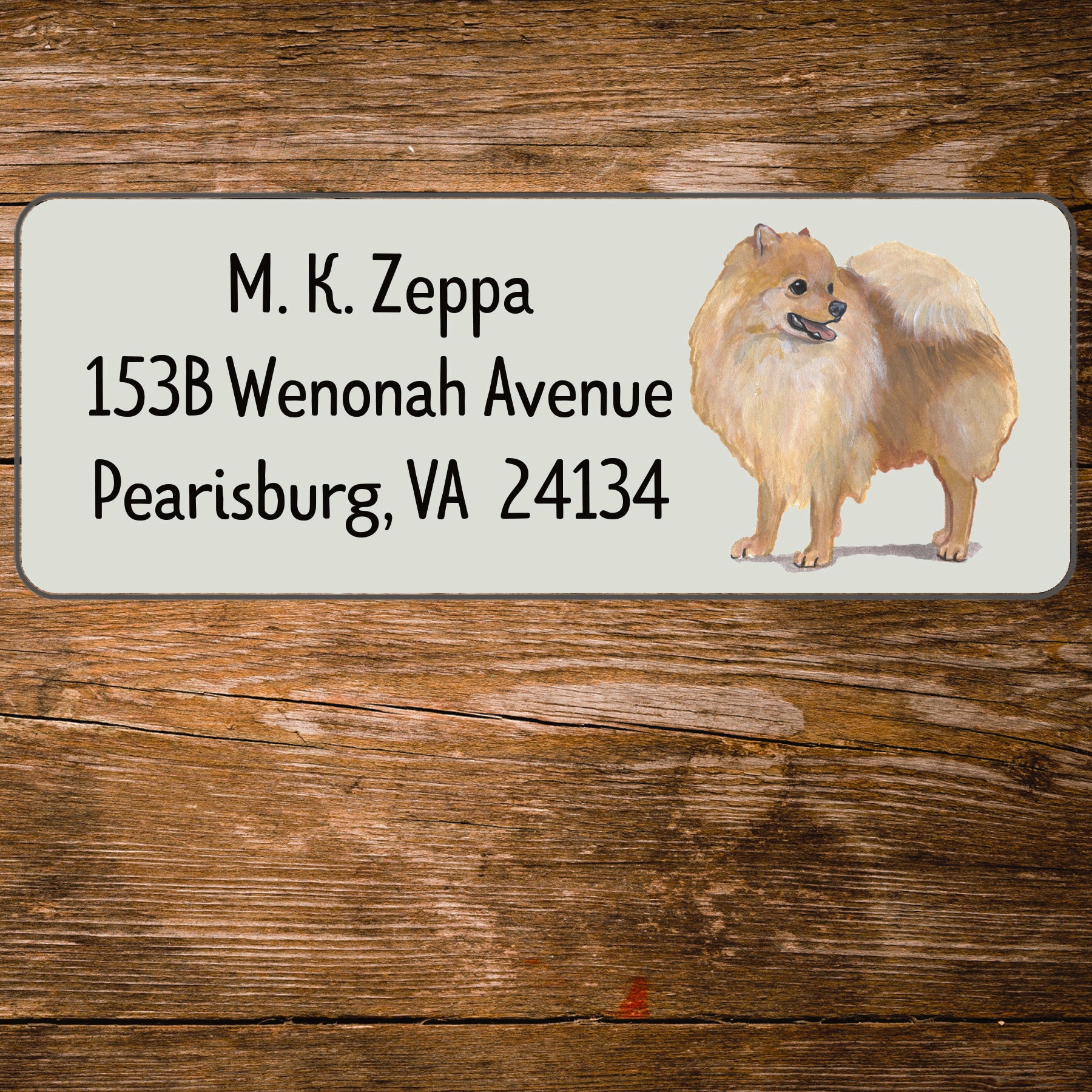 Return address label with a Pomeranian Dog illustration