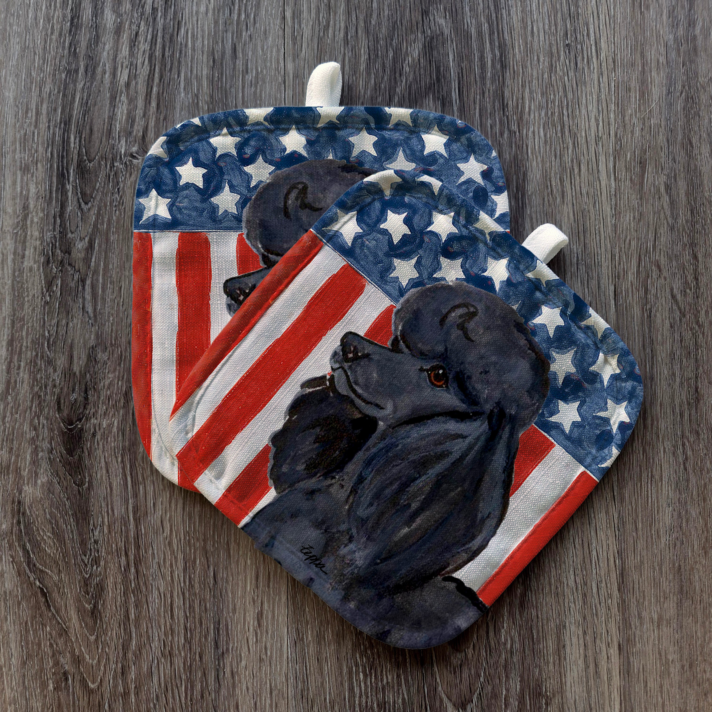 Black Poodle Americana Pot Holders
