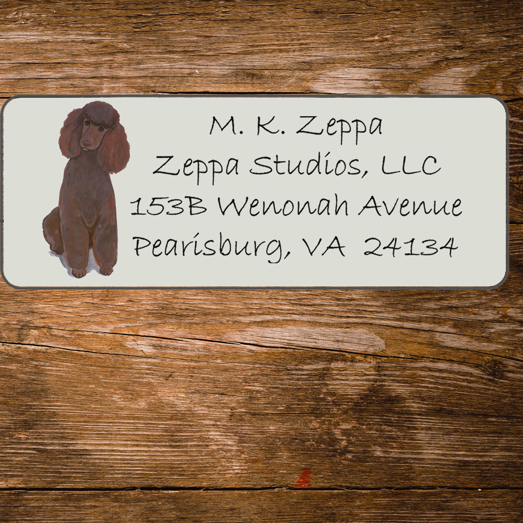 Return address label with a Poodle illustration.