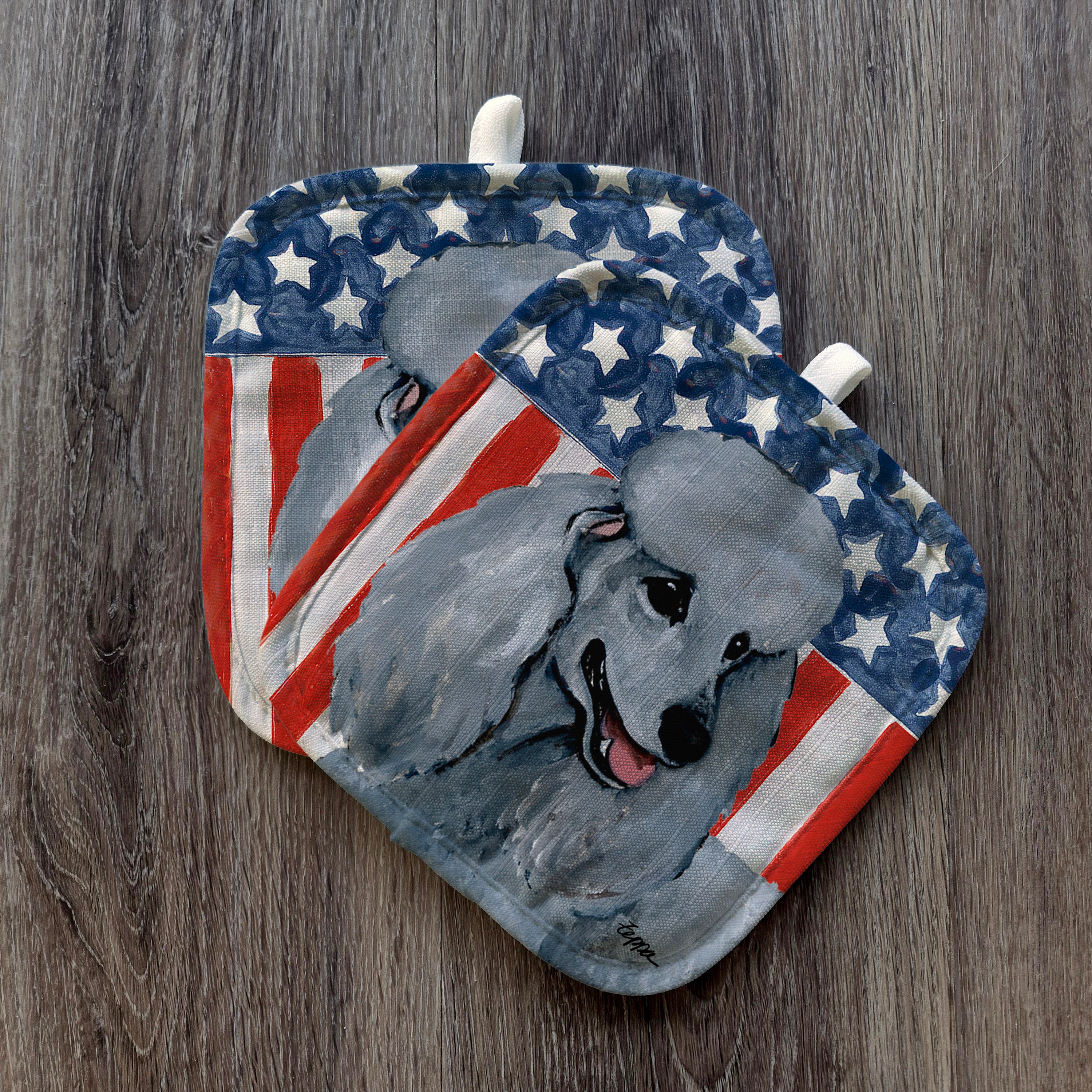Silver Poodle Americana Pot Holders