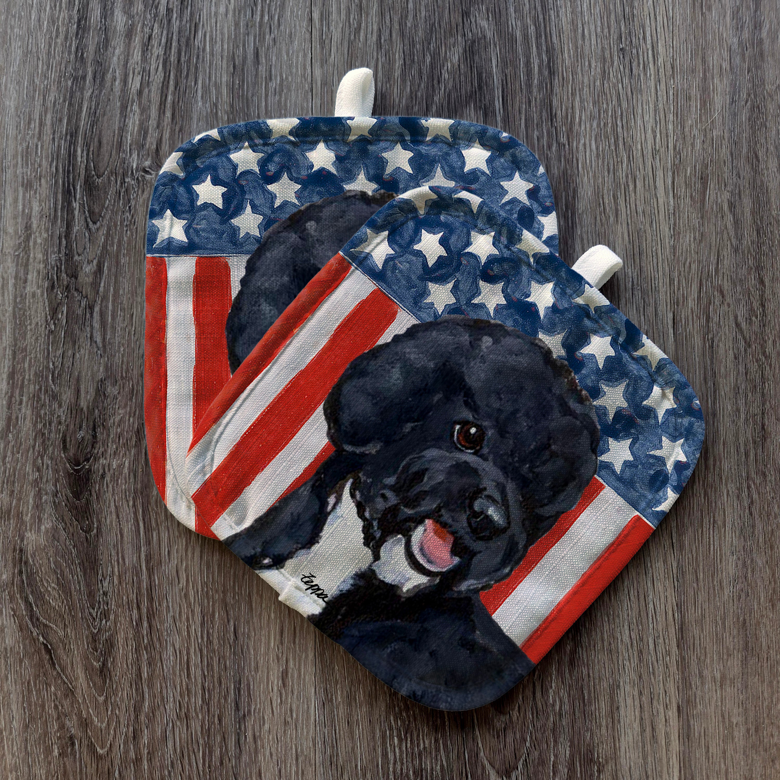 Portuguese Water Dog Americana Pot Holders