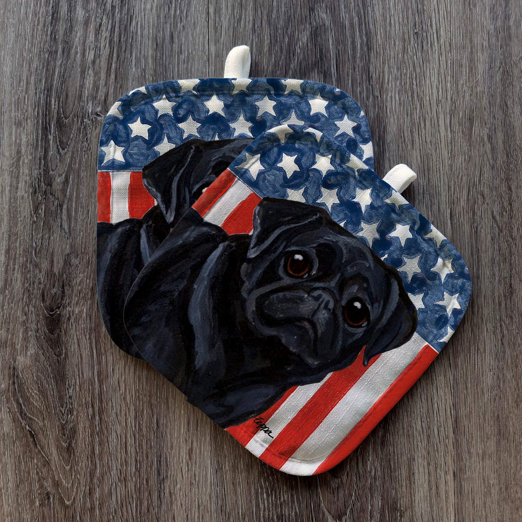 Black Pug Americana Pot Holders