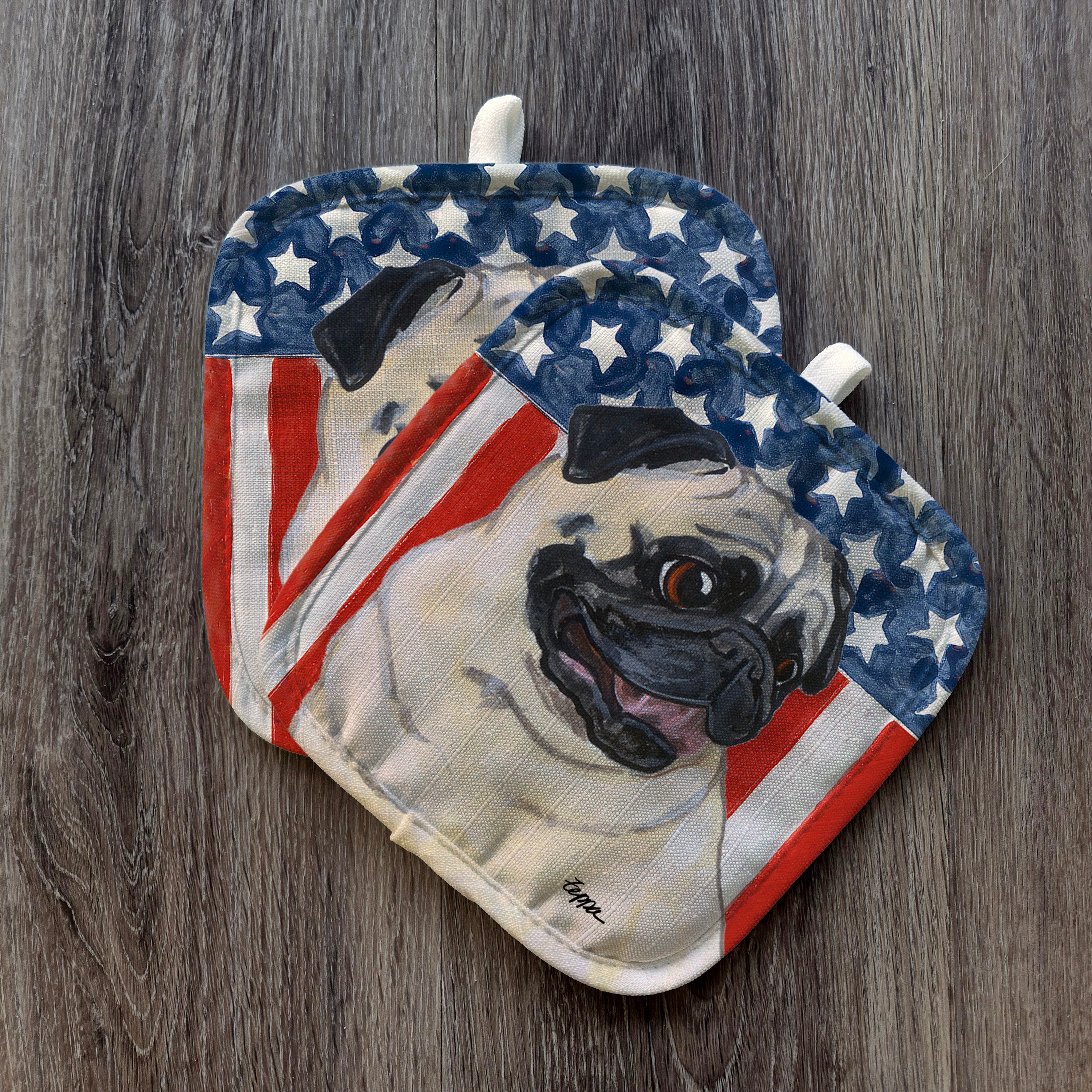 Smiling Pug Americana Pot Holders