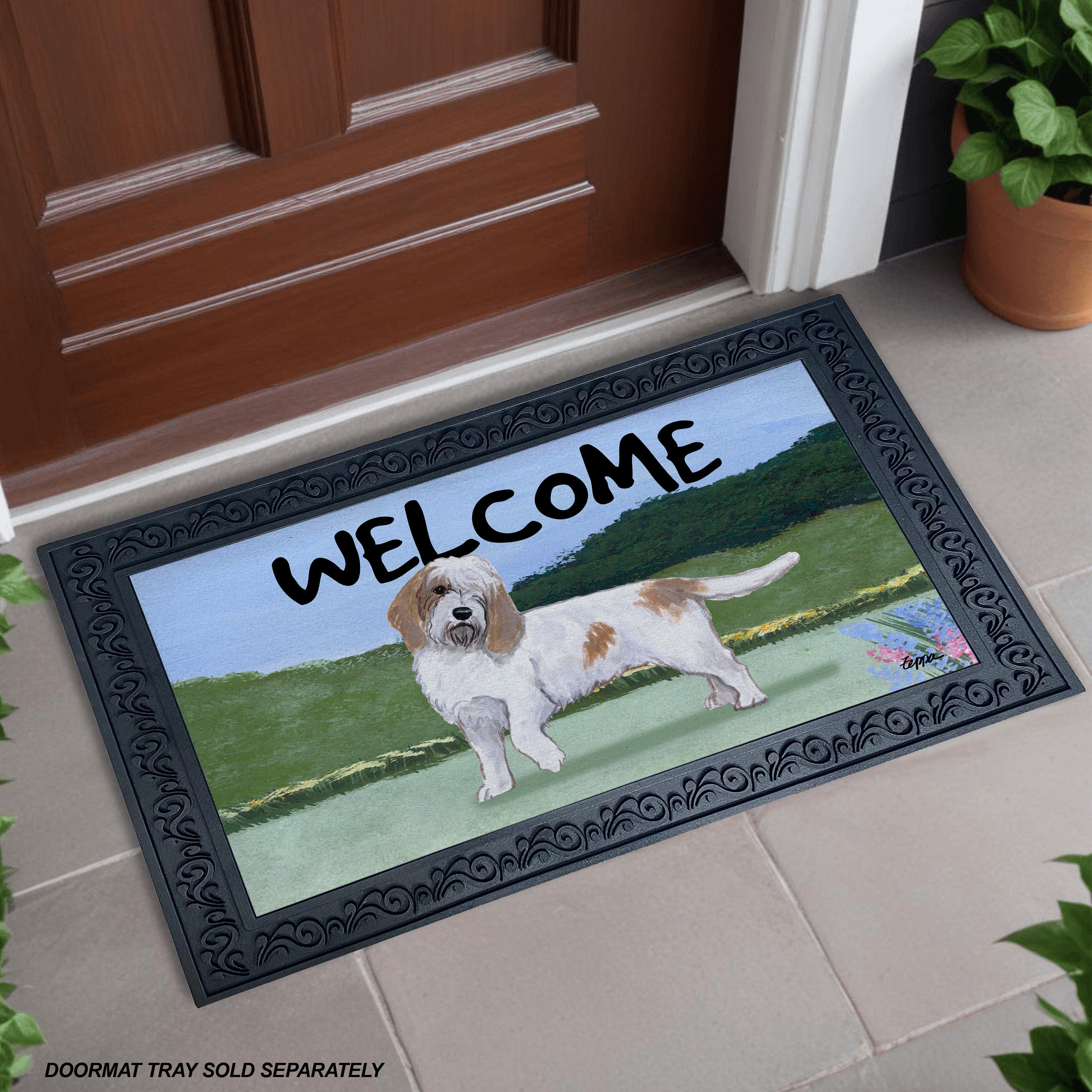 Petite Basset Griffon Vendeen Yard Scene Welcome Mat