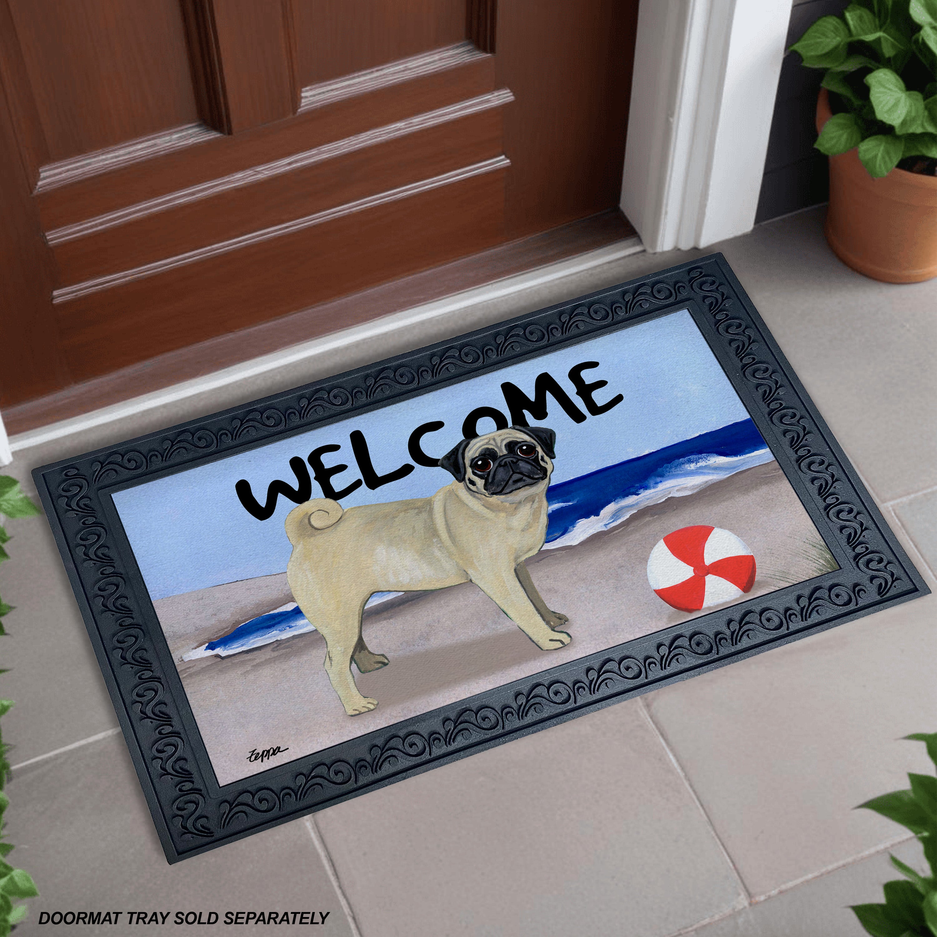 Pug Beach Scene Welcome Mat