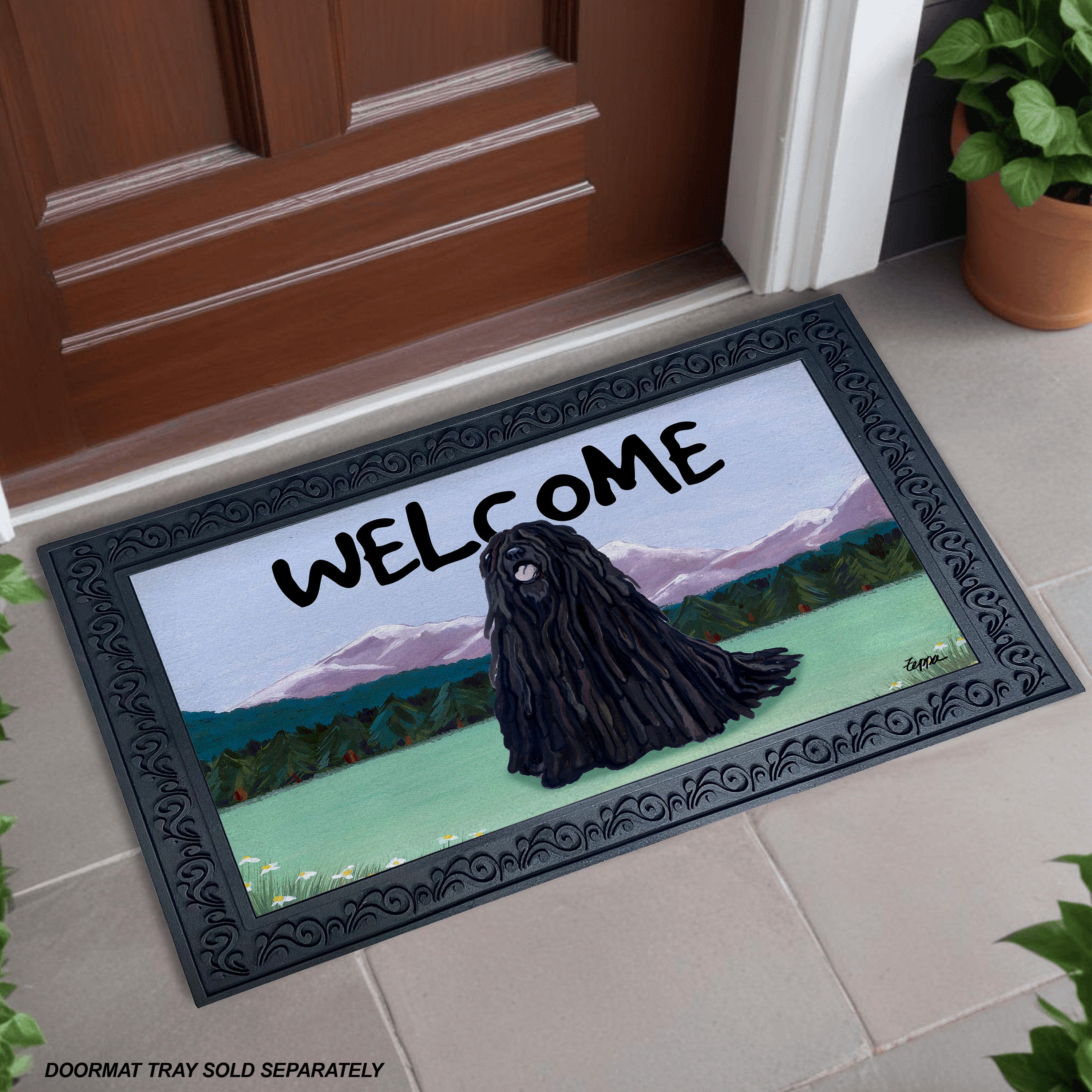 Puli Mountain Scene Welcome Mat