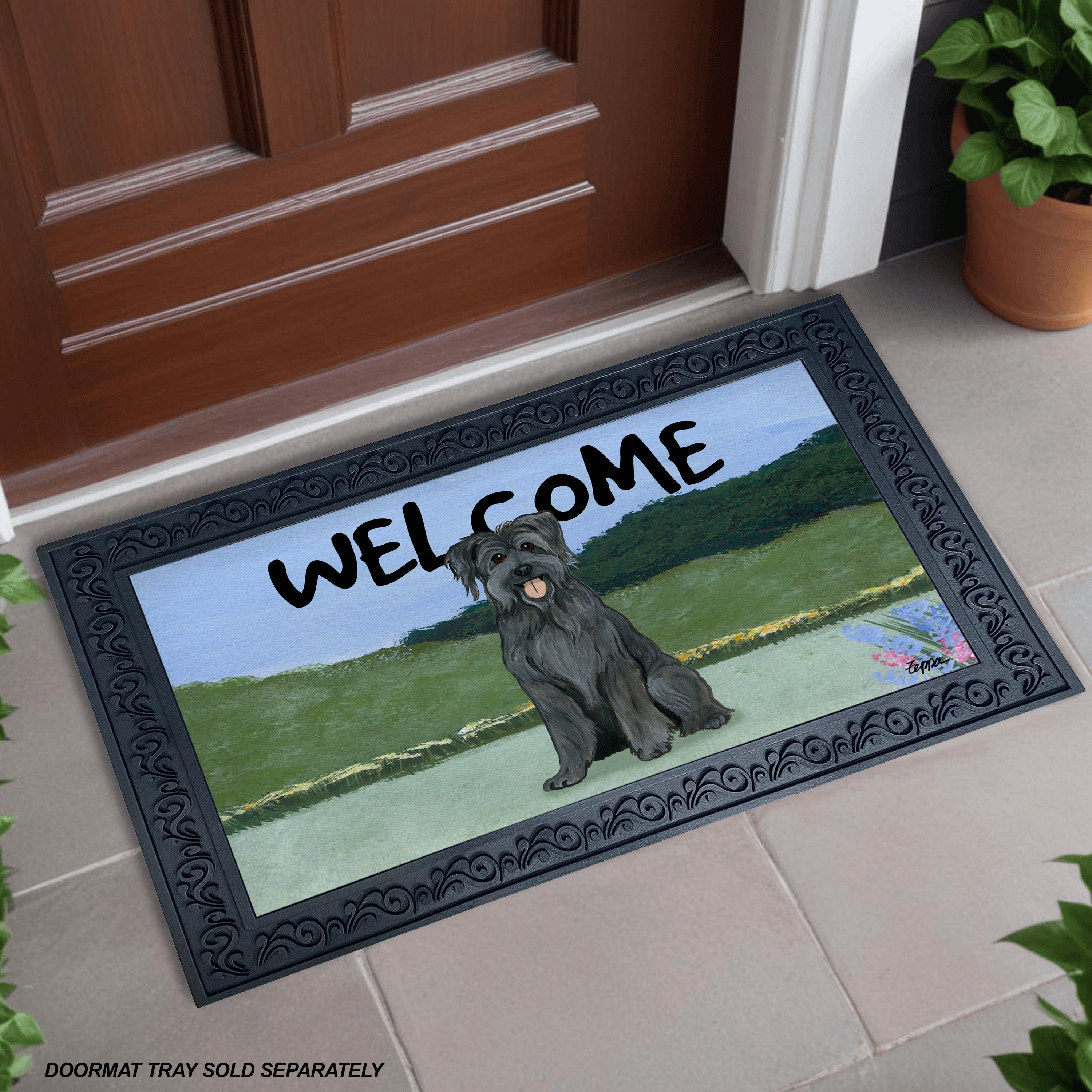 Pyrenean Shepherd Yard Scene Welcome Mat