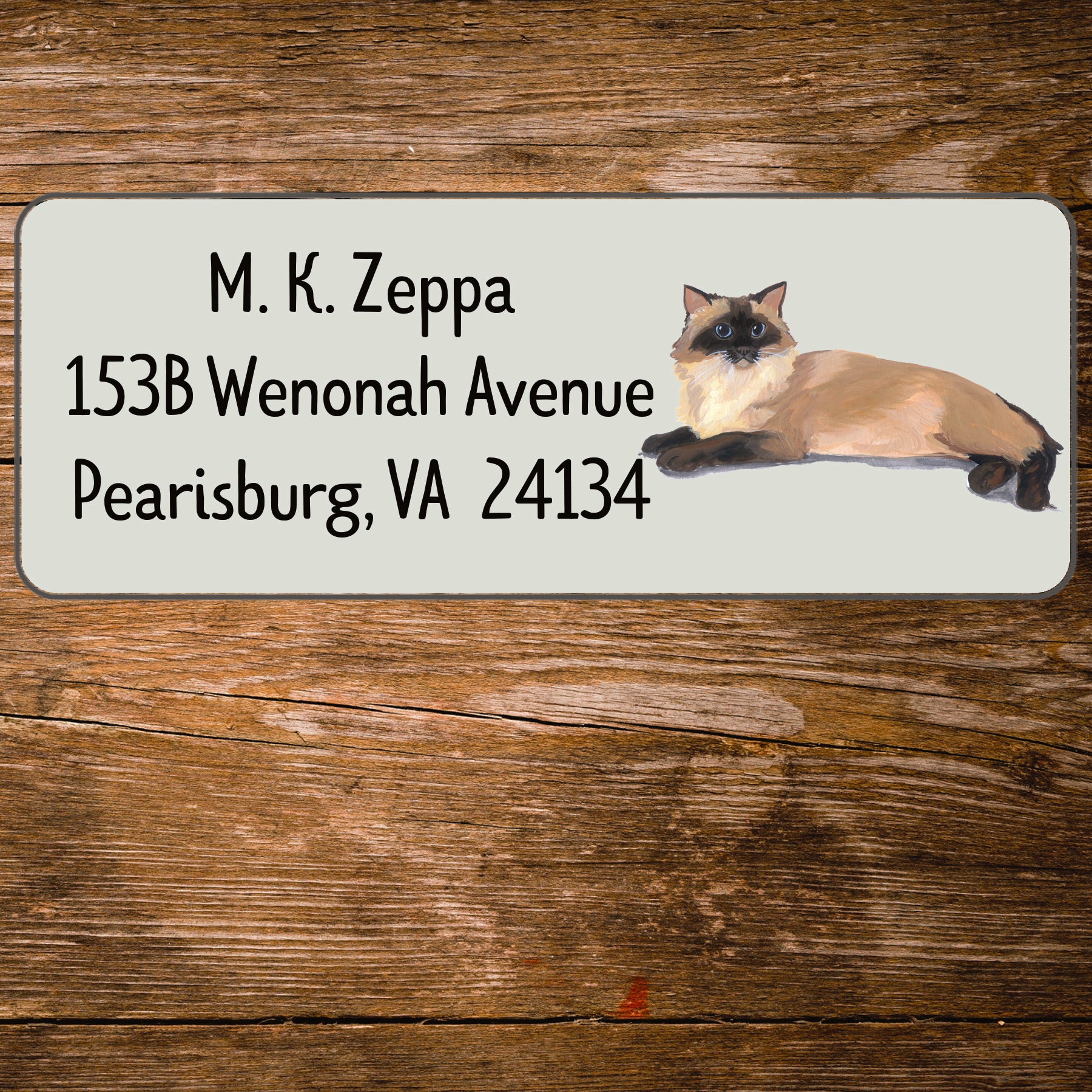 Return address label with a Rag Doll Cat illustration.