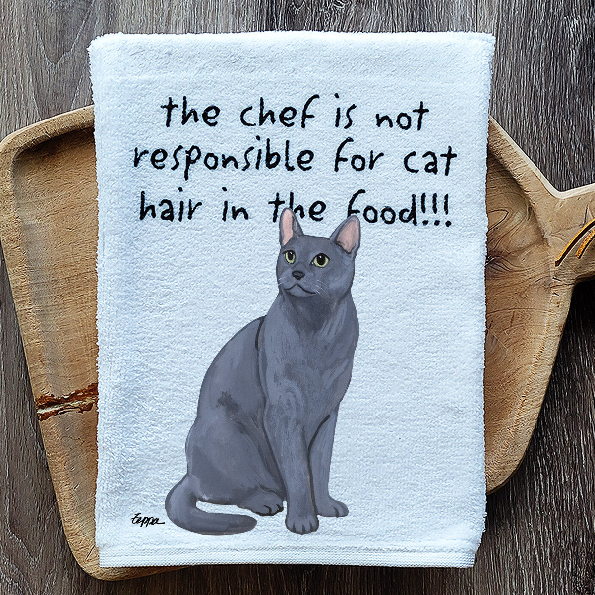 Pawsitively Adorable Russian Blue Cat Kitchen Towel