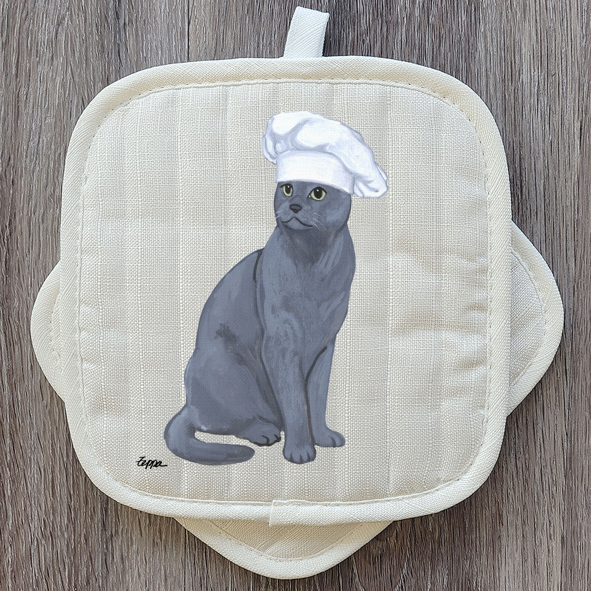 Pot Holder Set with Russian Blue Cat Design