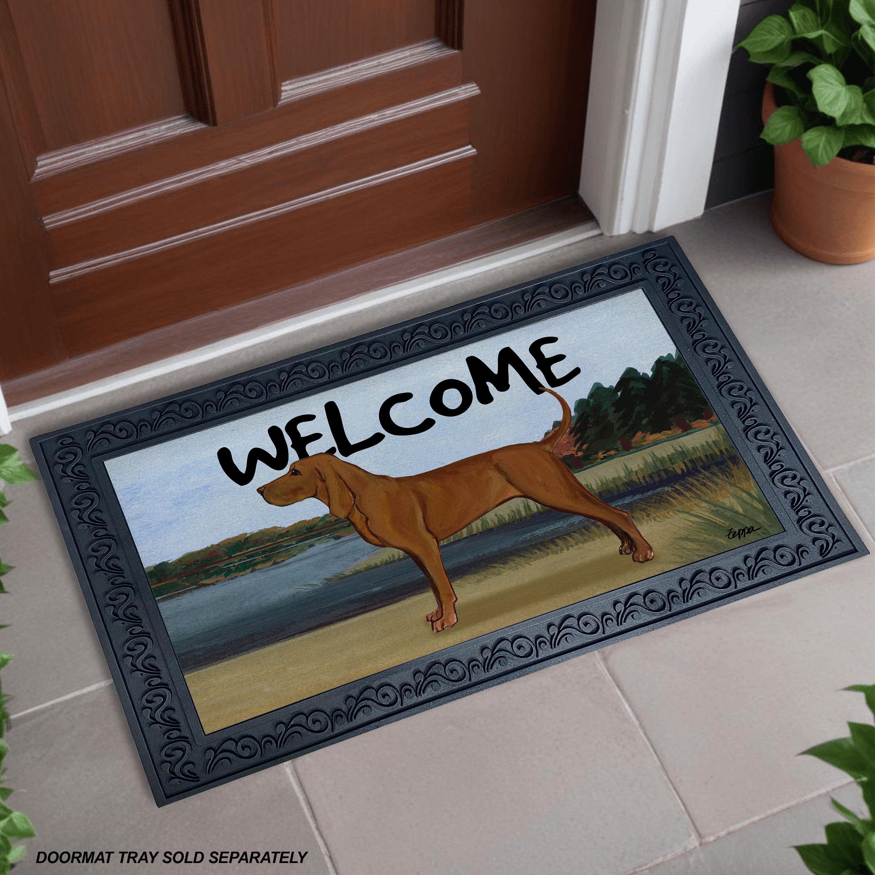 Redbone Coonhound Lake Scene Welcome Mat