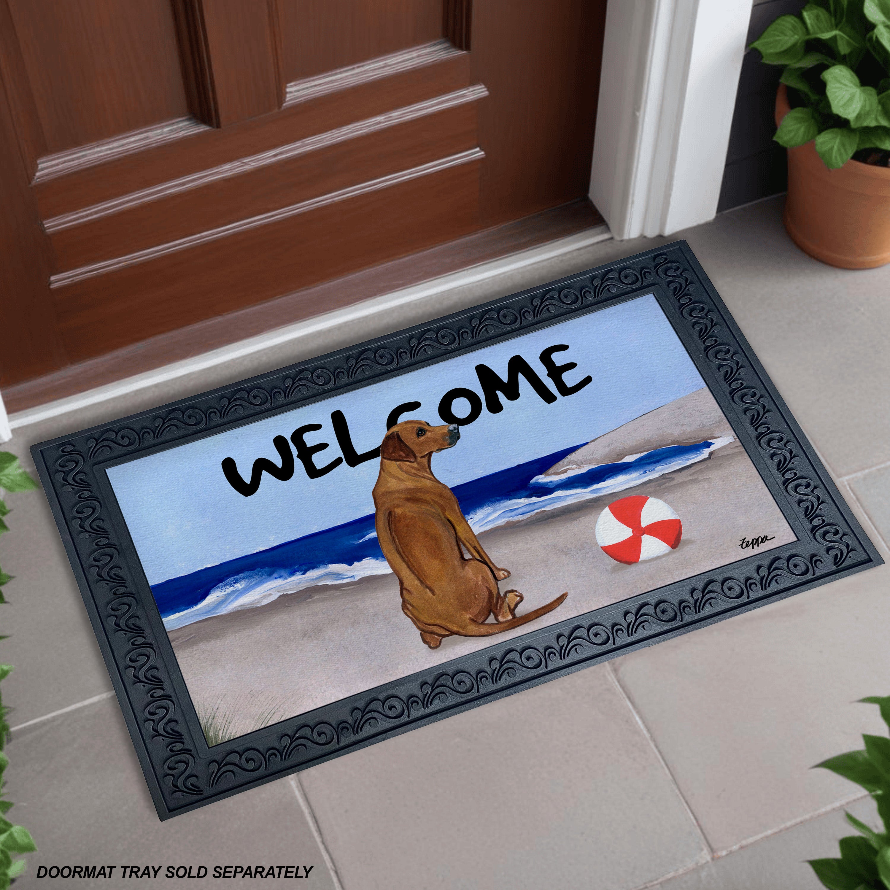 Rhodesian Ridgeback Beach Scene Welcome Mat