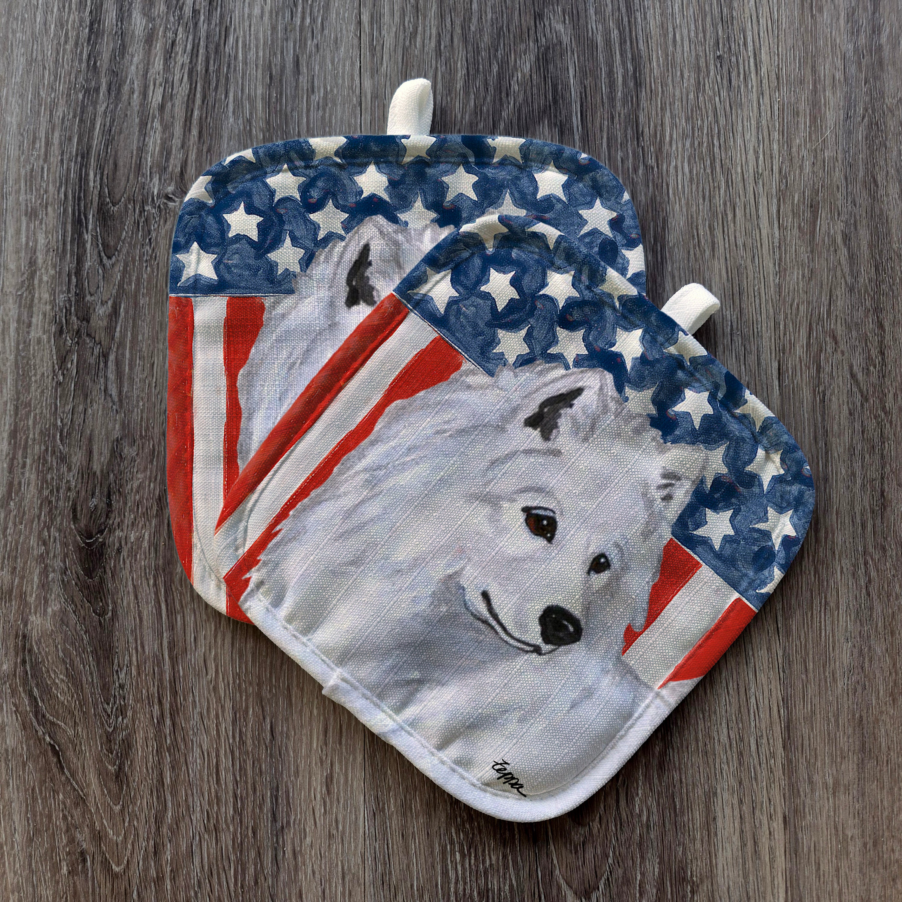 Samoyed Americana Pot Holders