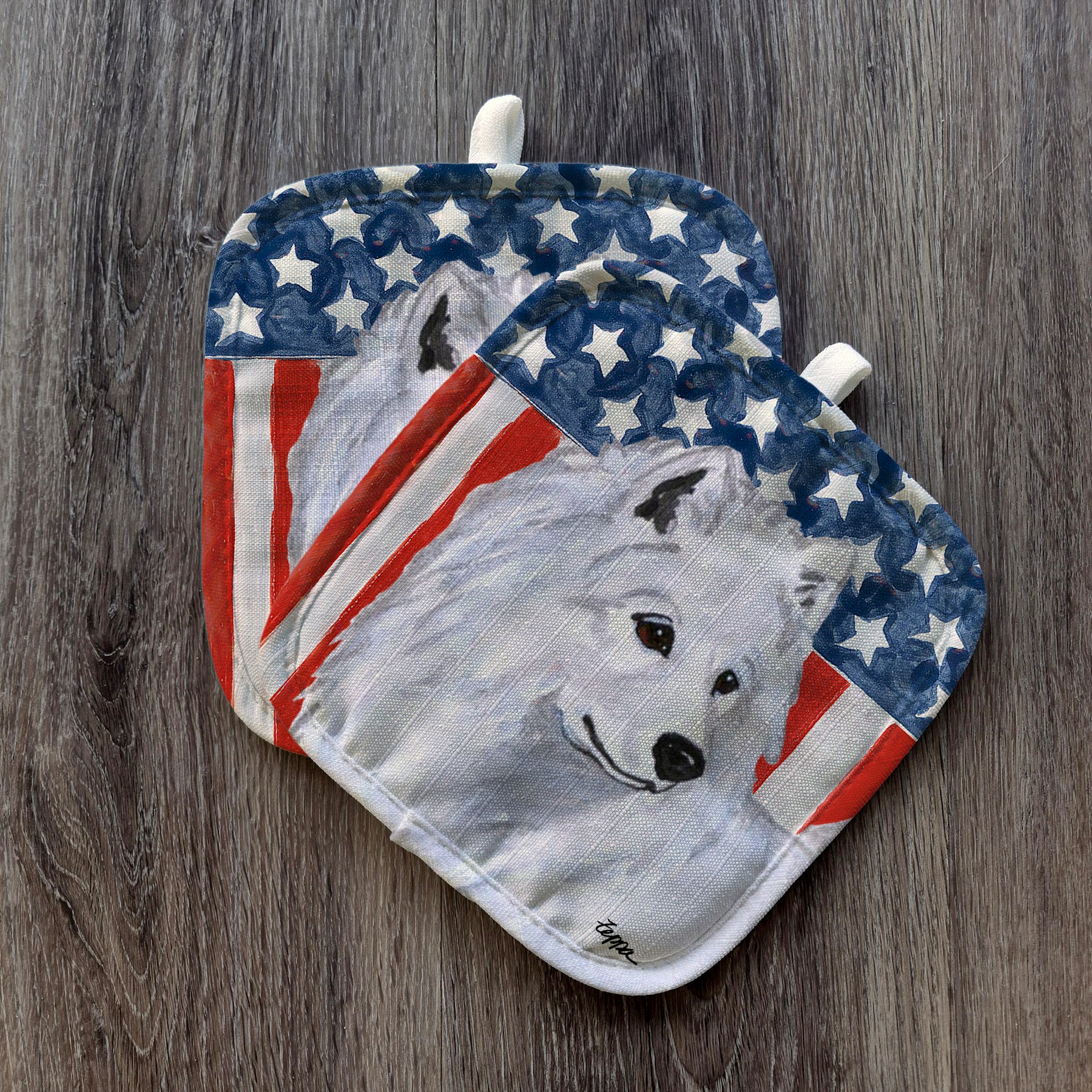 Samoyed Americana Pot Holders
