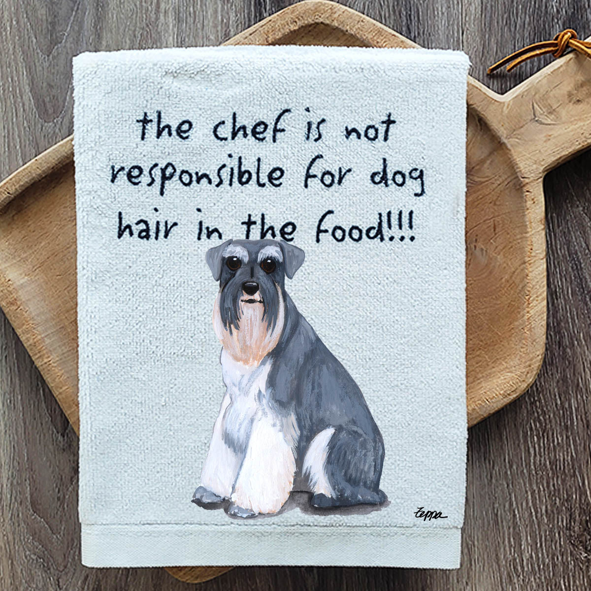 Pawsitively Adorable Uncropped Schnauzer Kitchen Towel