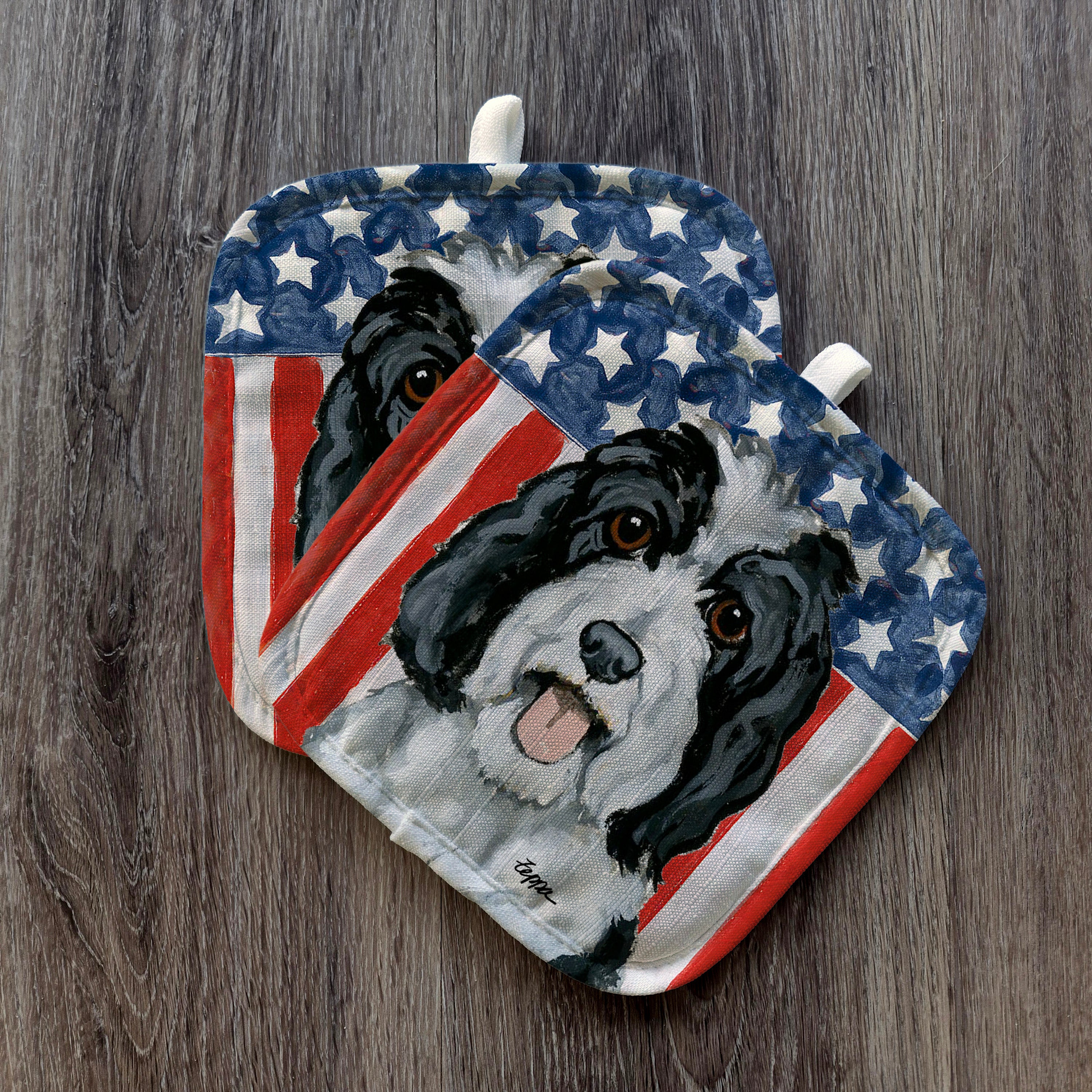 Sheepadoodle Americana Pot Holders