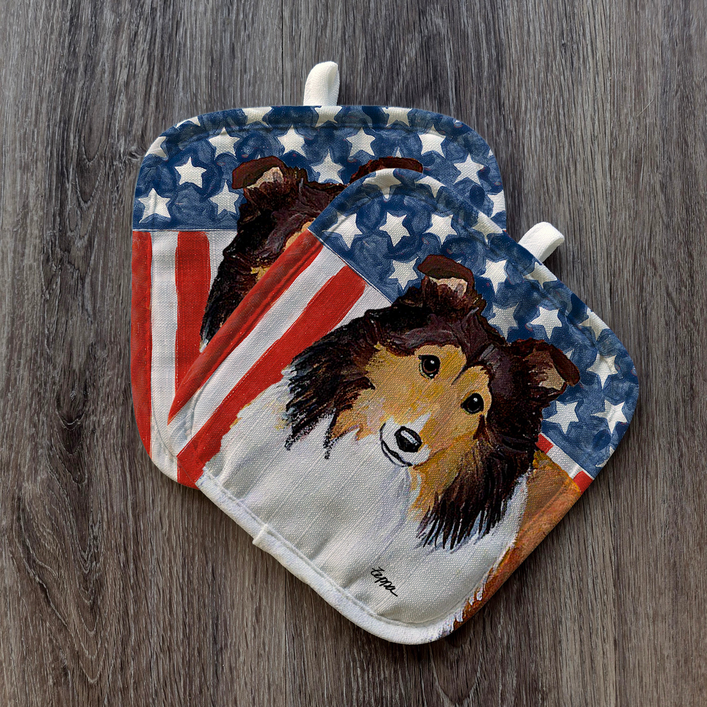 Shetland Sheepdog Americana Pot Holders