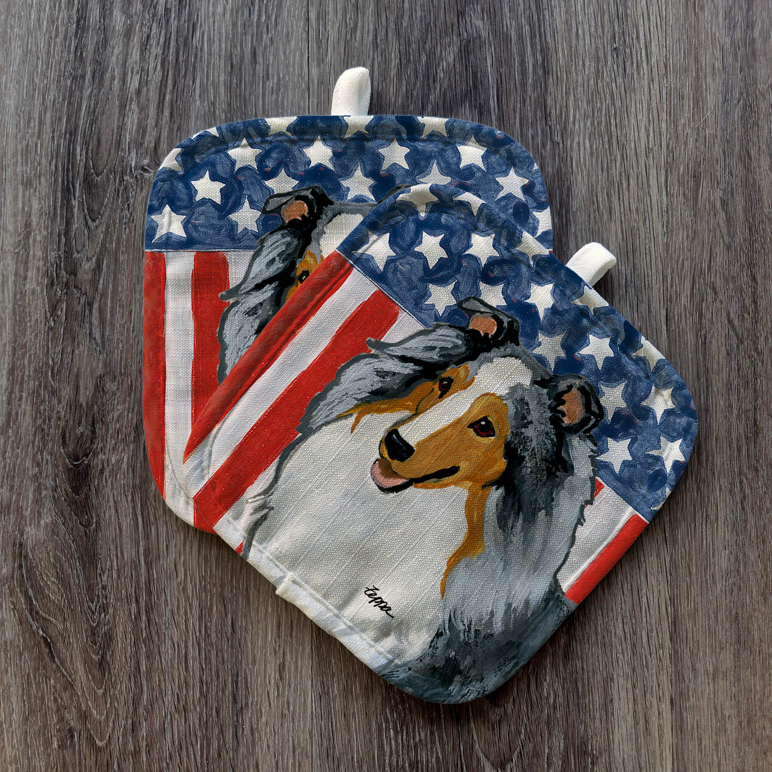 Shetland Sheepdog Americana Pot Holders