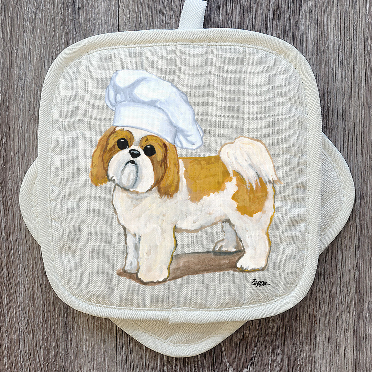 Shih Tzu Tan and White Puppy Cut Pot Holder Set