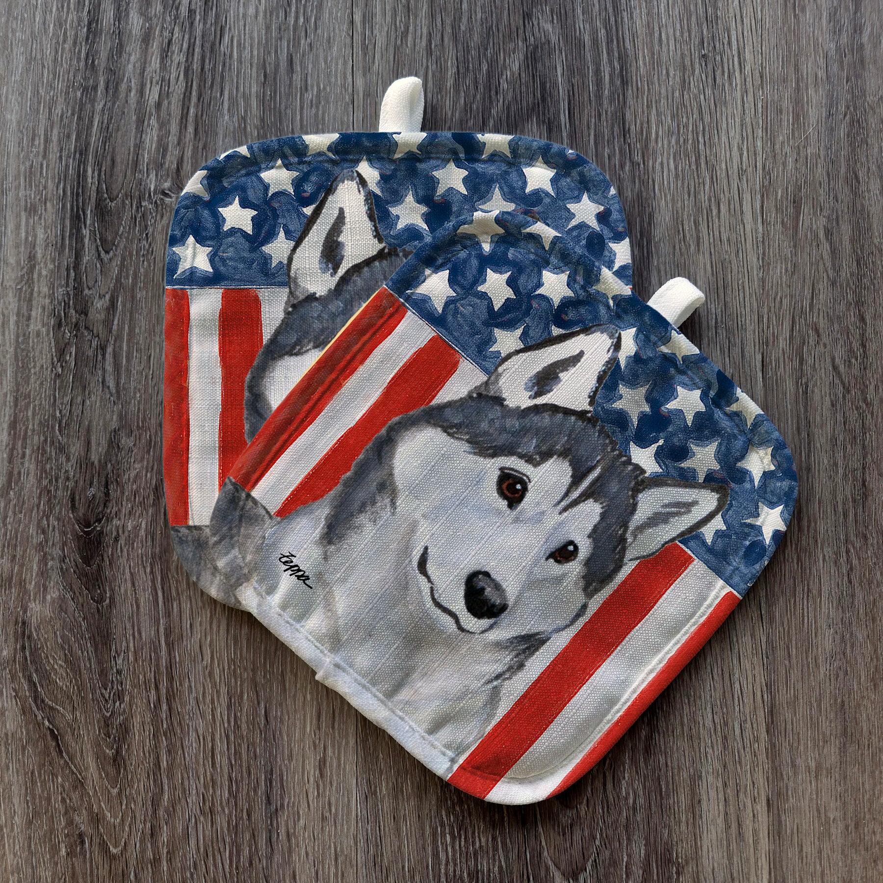 Siberian Husky Americana Pot Holders