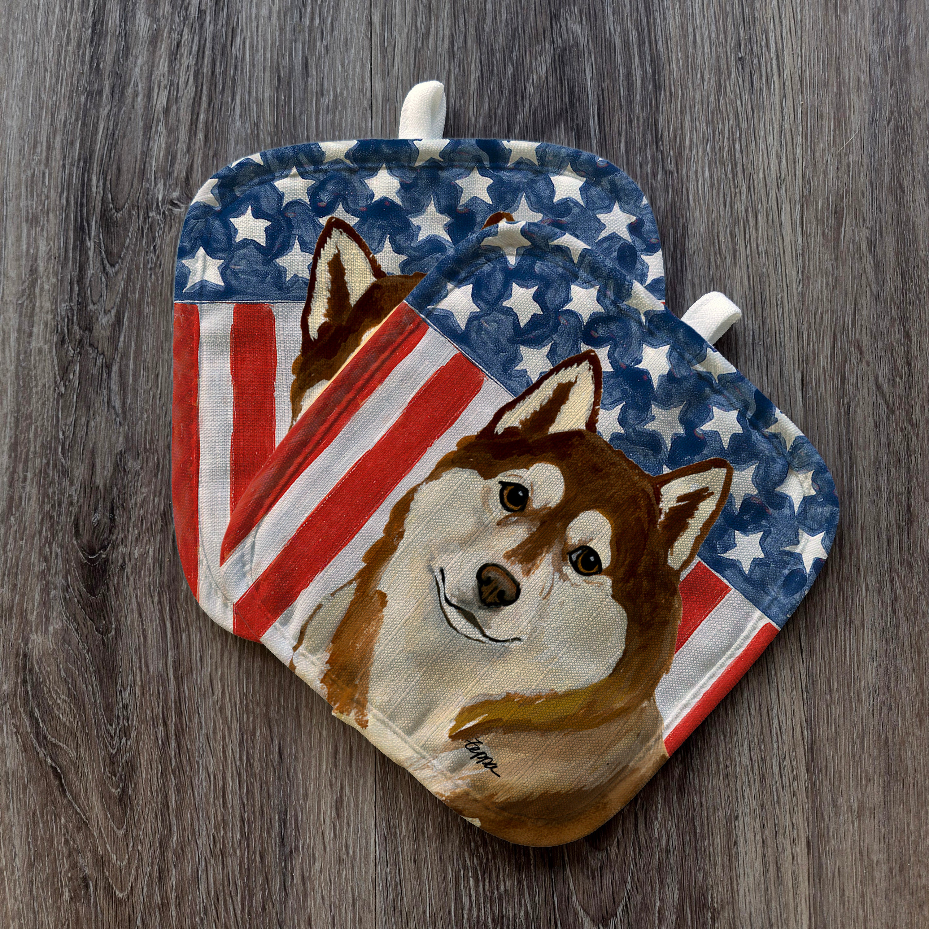 Siberian Husky Americana Pot Holders