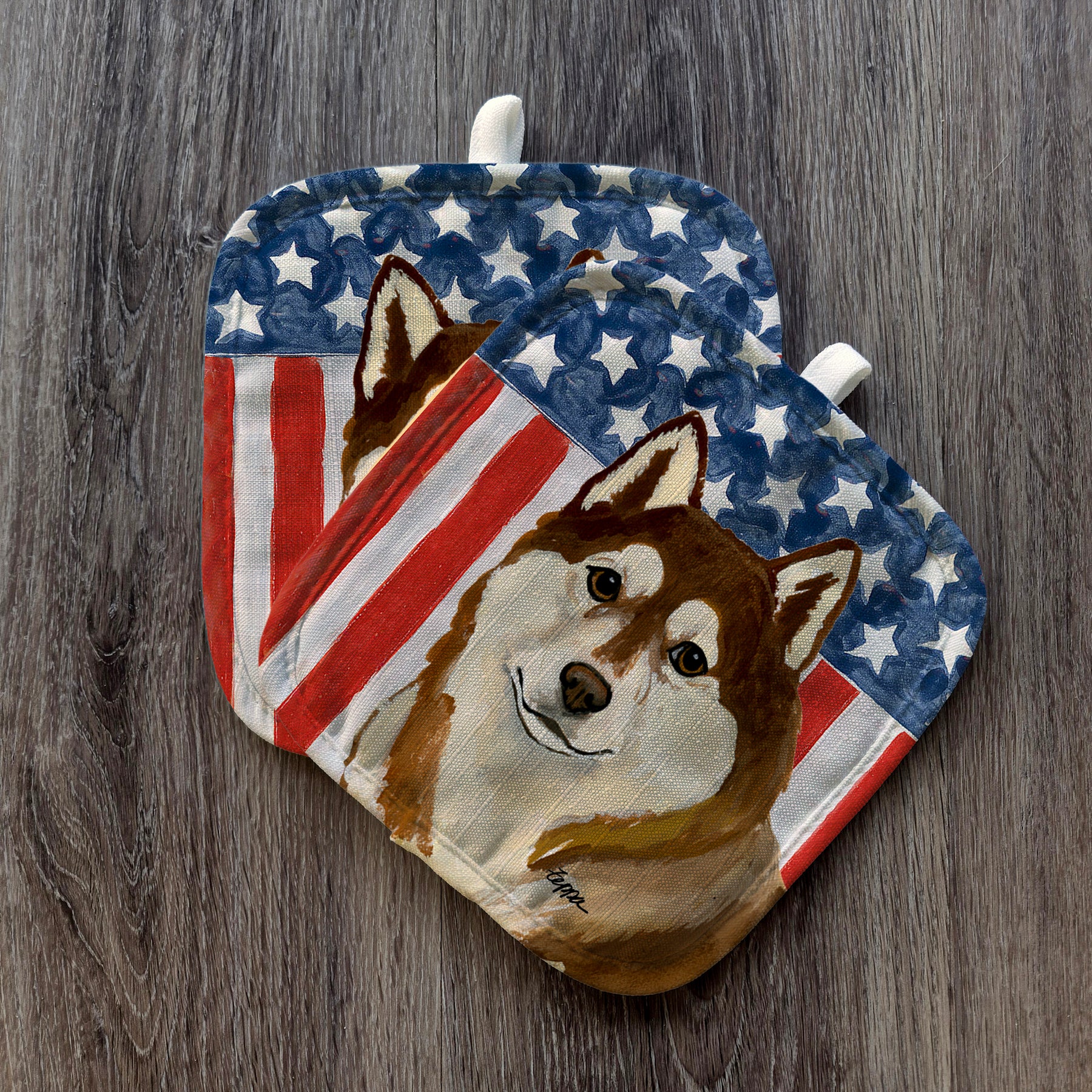 Siberian Husky Americana Pot Holders