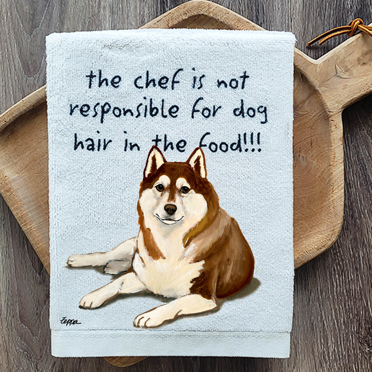 Pawsitively Adorable Brown and White Siberian Husky Kitchen Towel