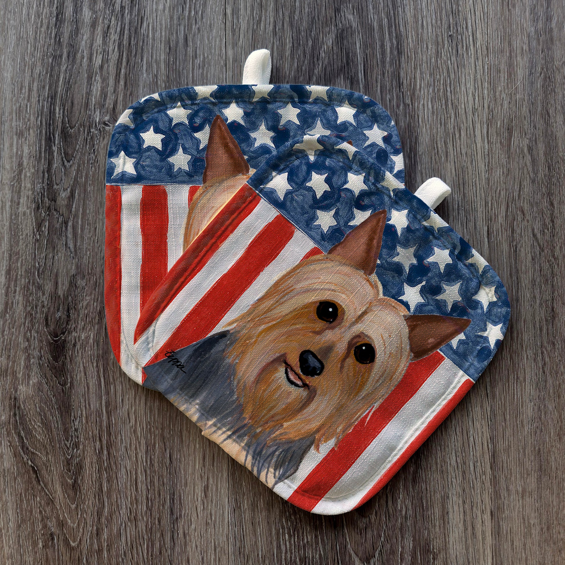 Silky Terrier Americana Pot Holders