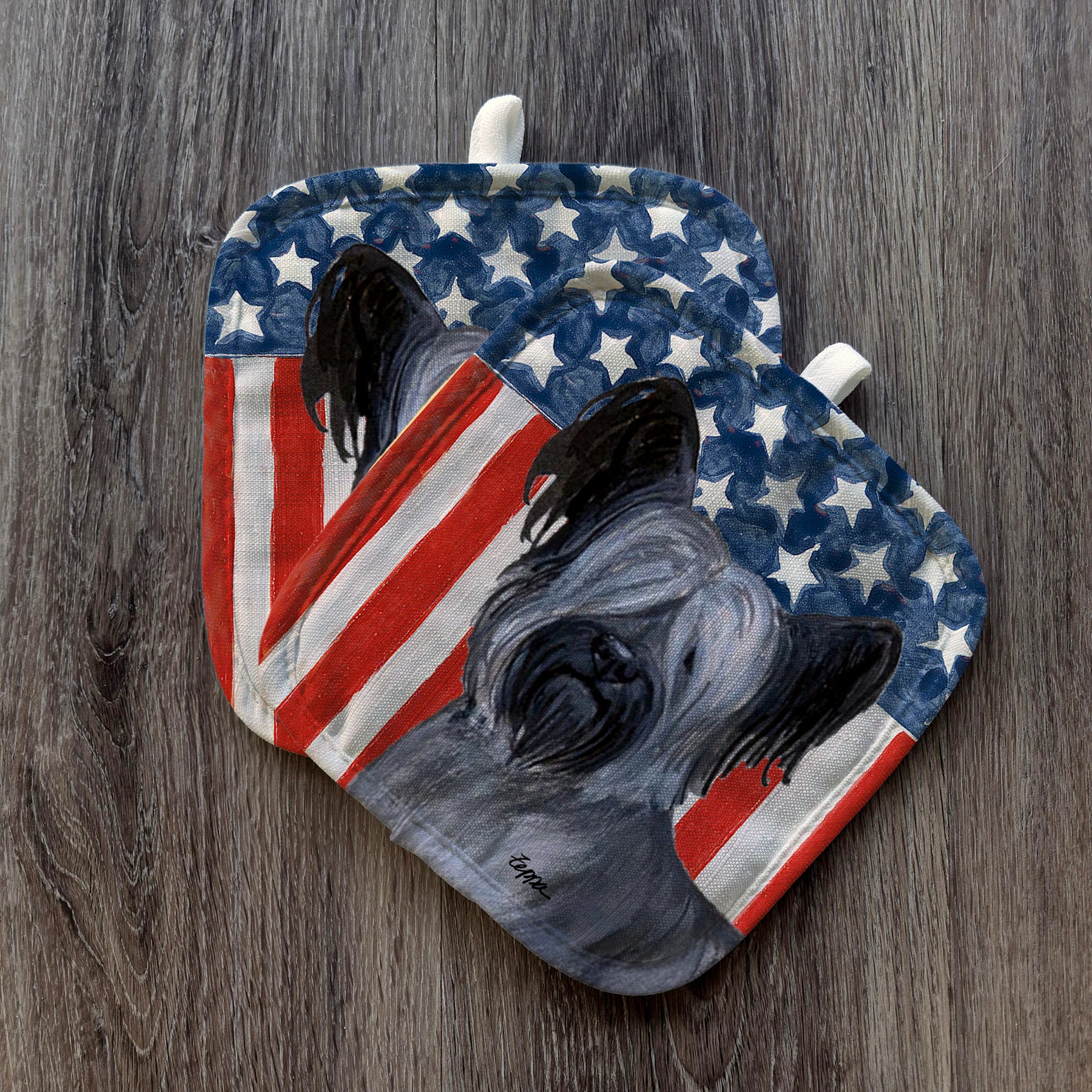 Skye Terrier Americana Pot Holders