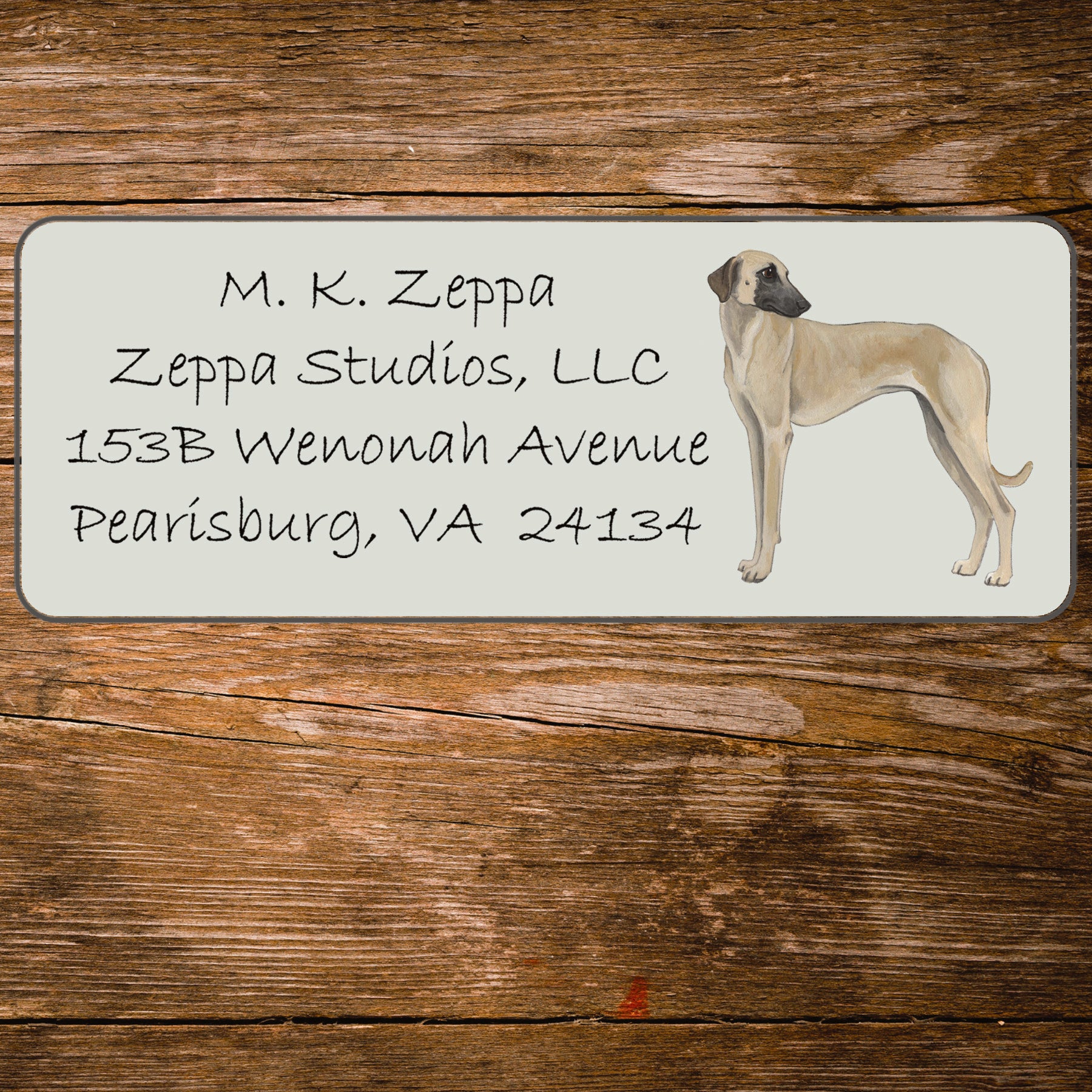 Return address label with an illustration of a Sloughi