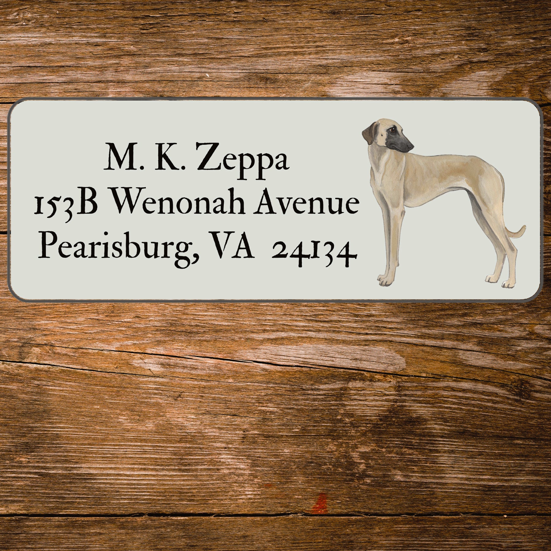 Return address label with an illustration of a Sloughi
