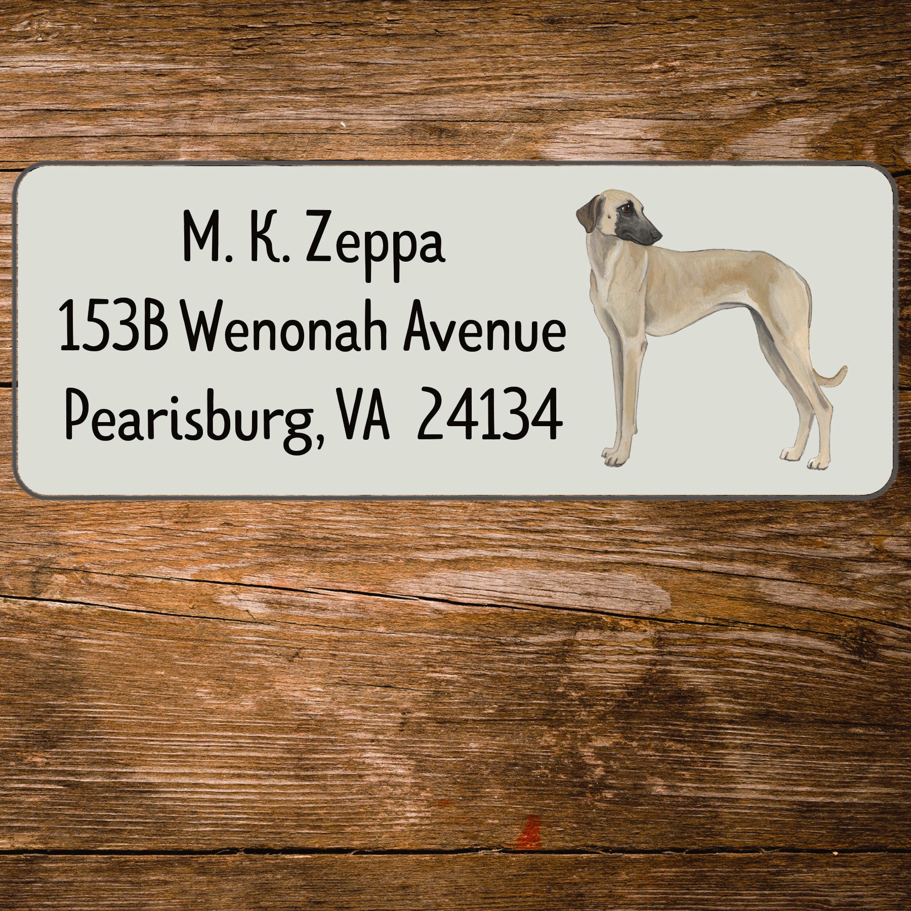 Return address label with an illustration of a Sloughi