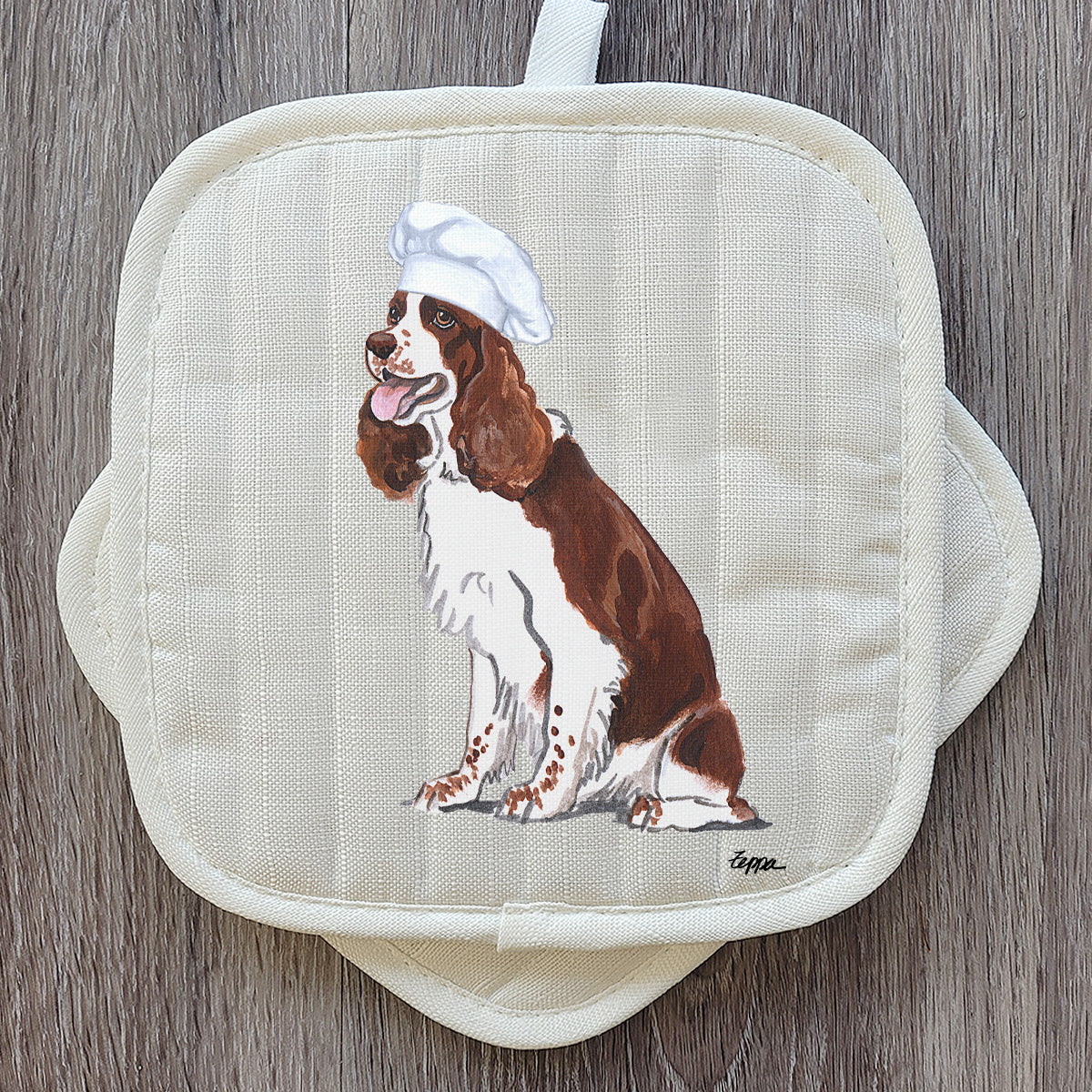 Liver and White Springer Spaniel Pot Holder Set