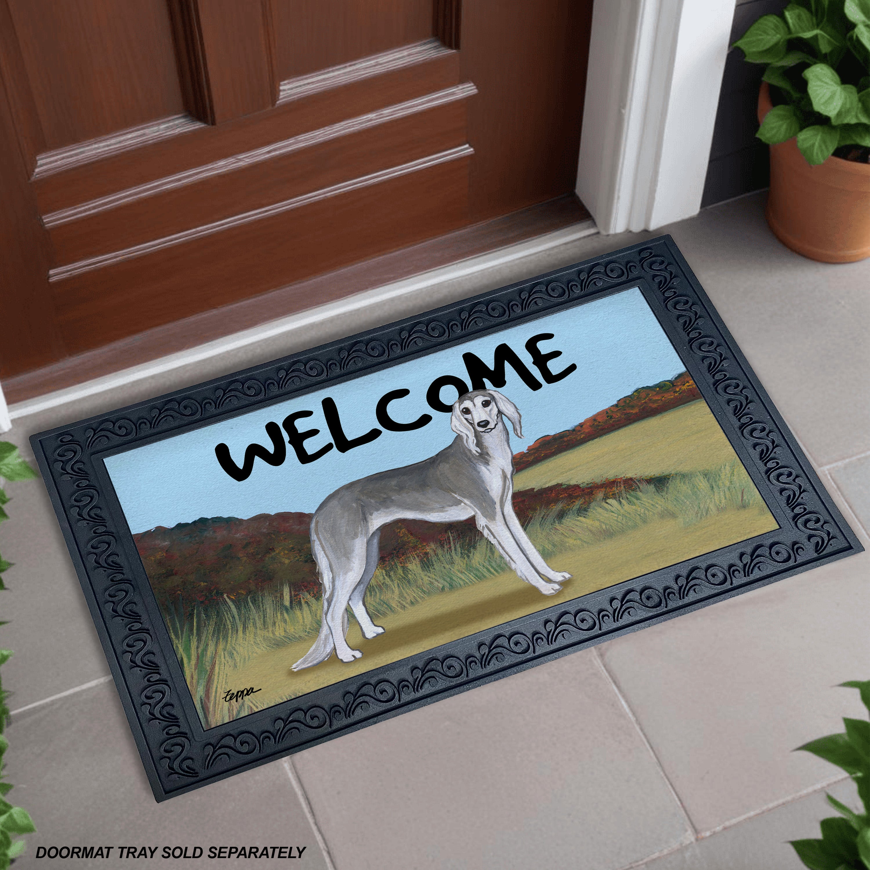 Saluki Field Scene Welcome Mat