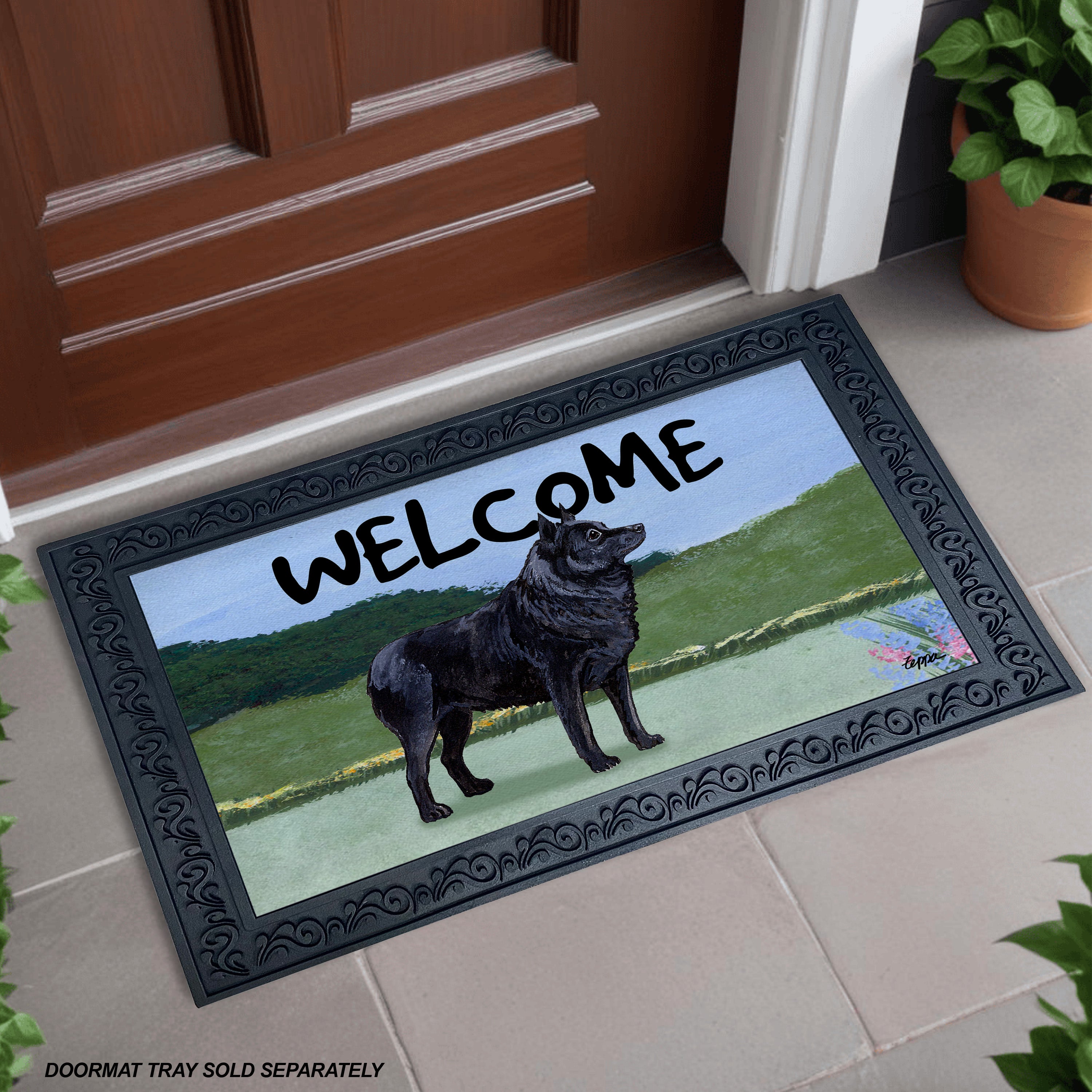 Schipperke Yard Scene Welcome Mat