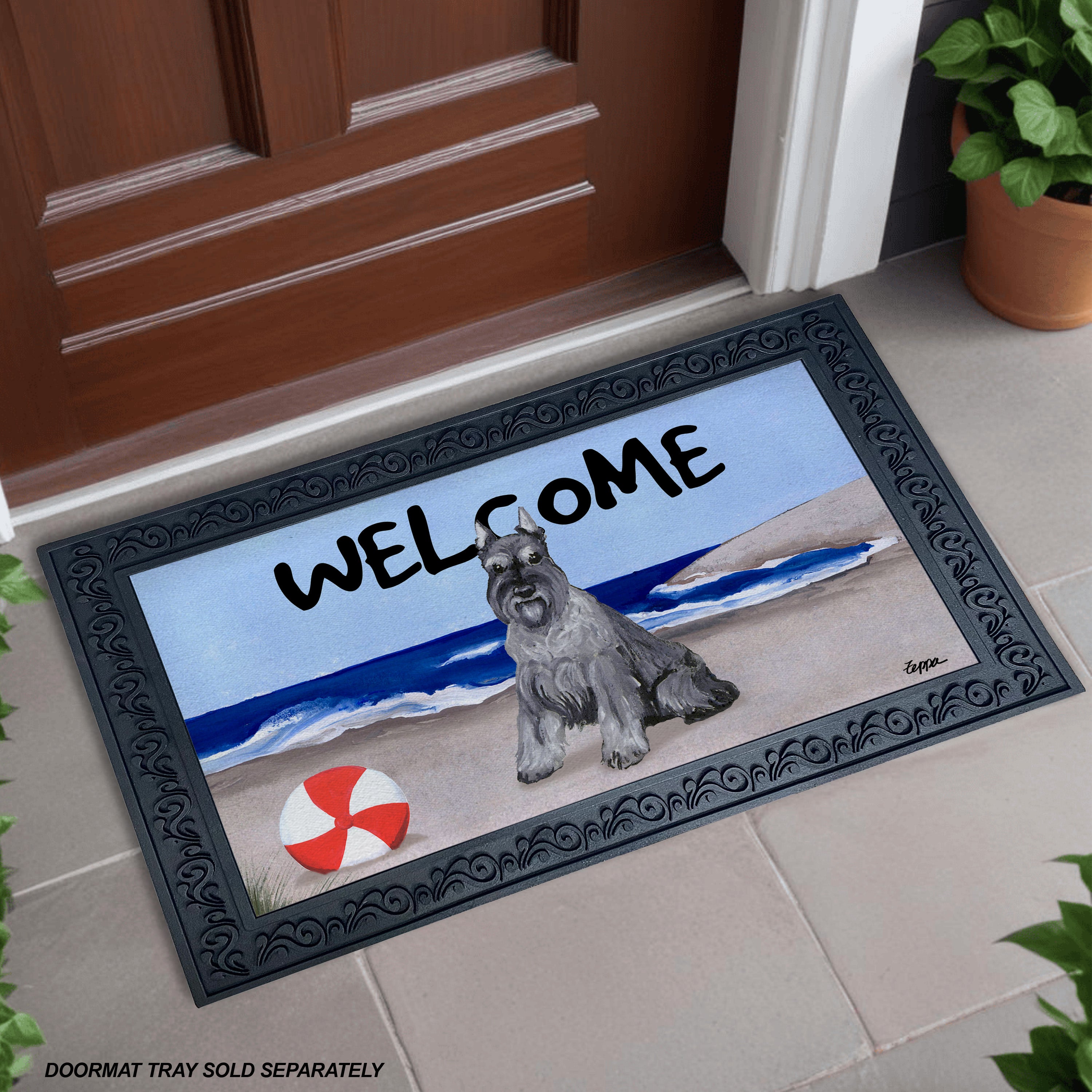 Schnauzer Beach Scene Welcome Mat