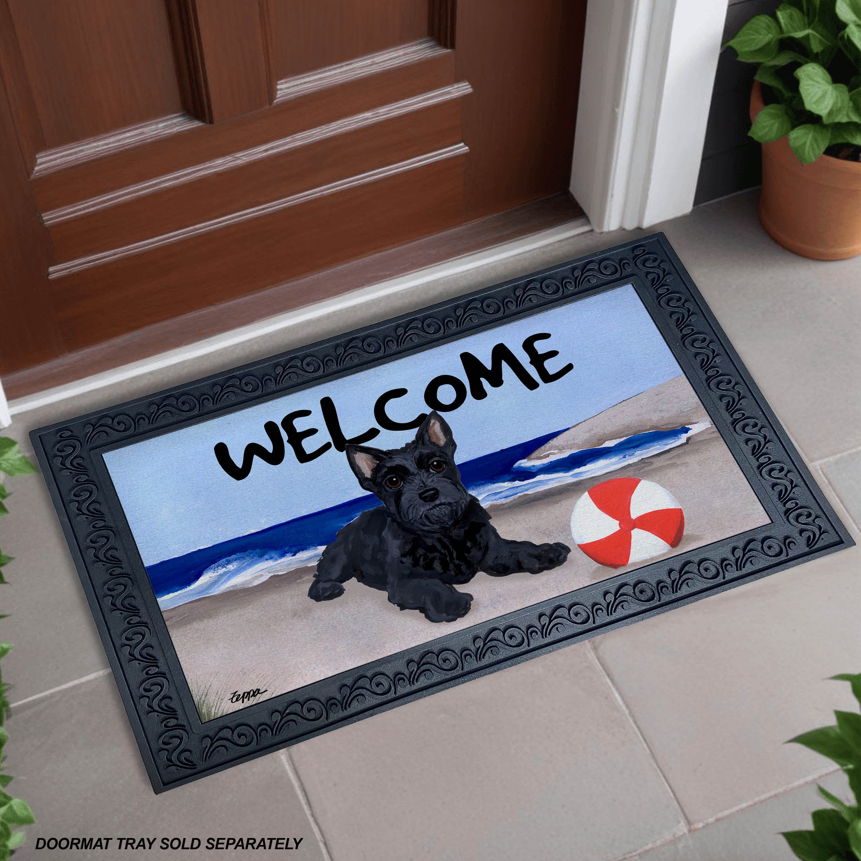 Scottish Terrier Puppy Beach Scene Welcome Mat