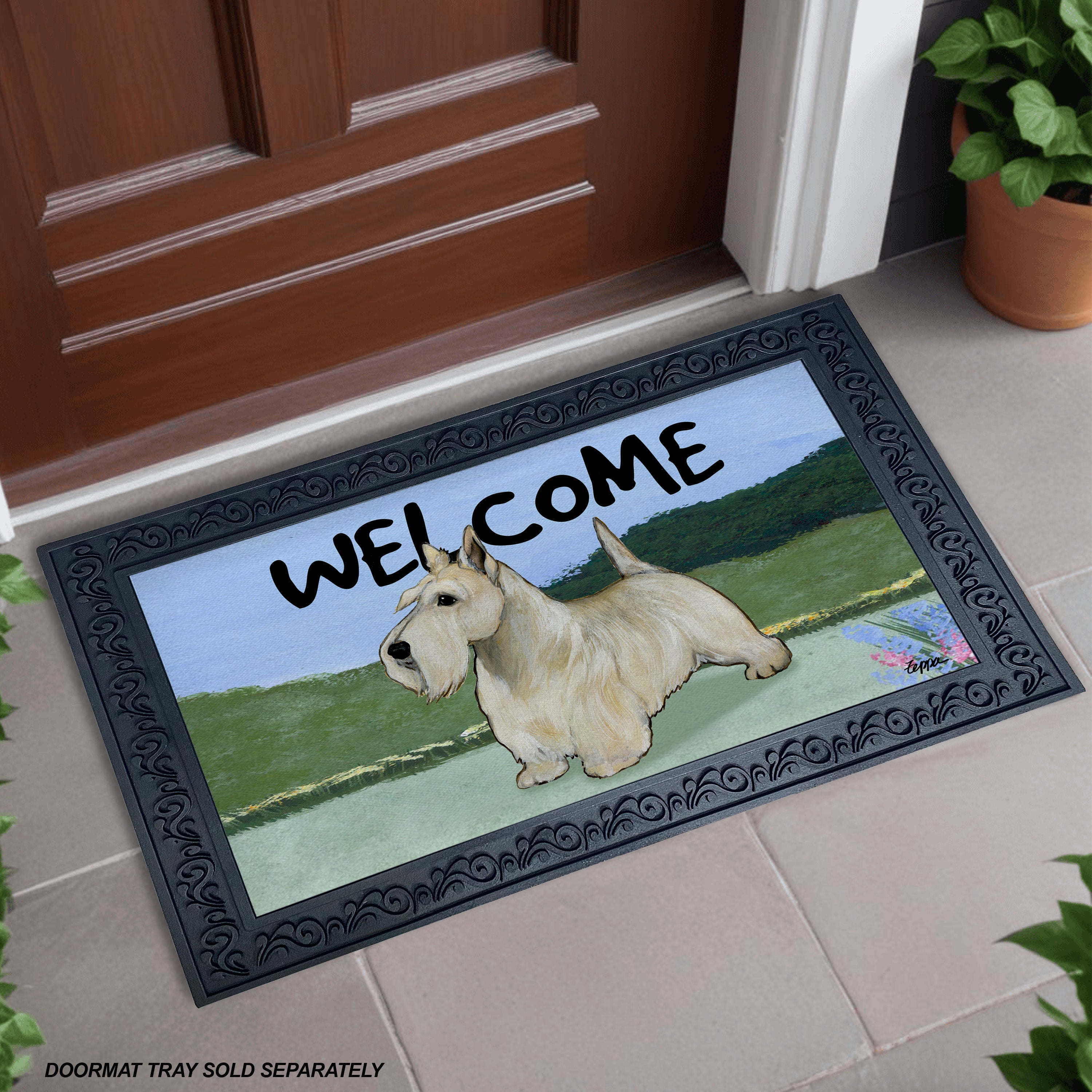 Wheaten Scottish Terrier Yard Scene Welcome Mat