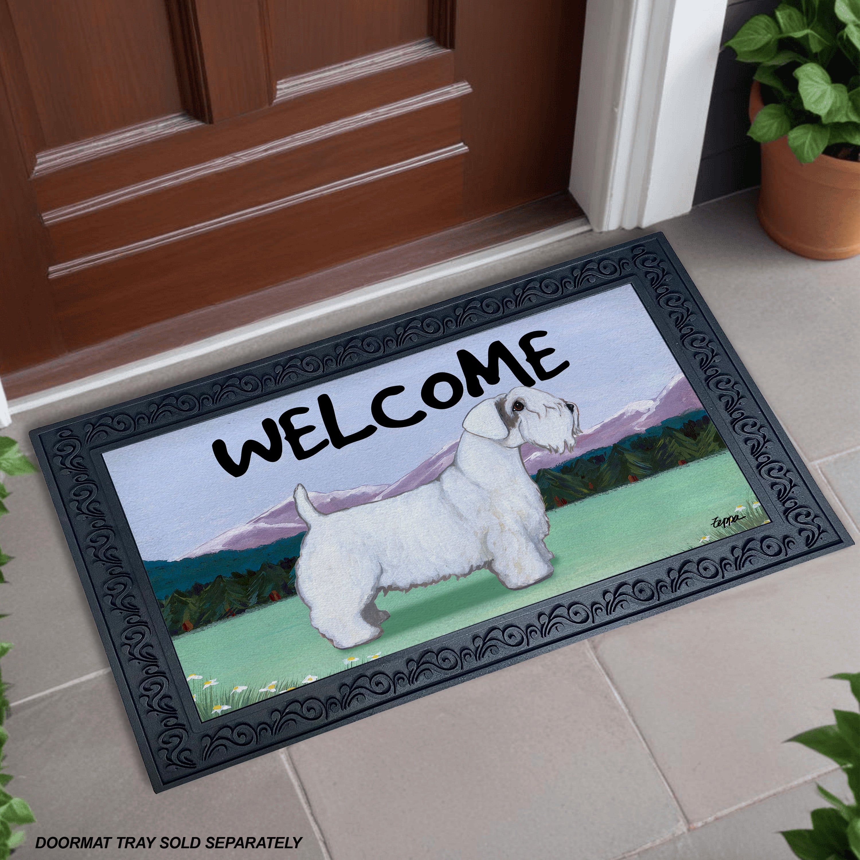 Sealyham Terrier Mountain Scene Welcome Mat