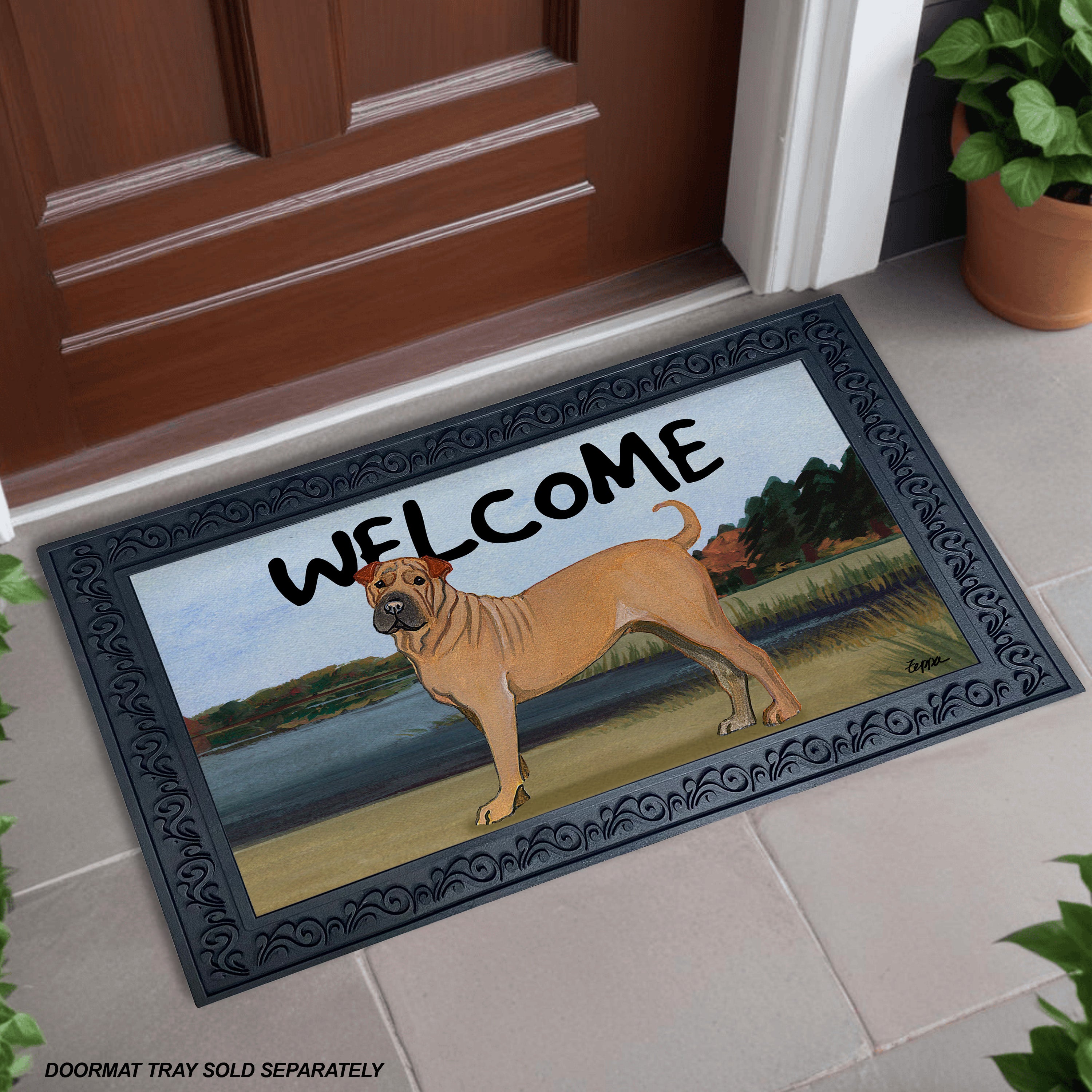 Shar-Pei Lake Scene Welcome Mat