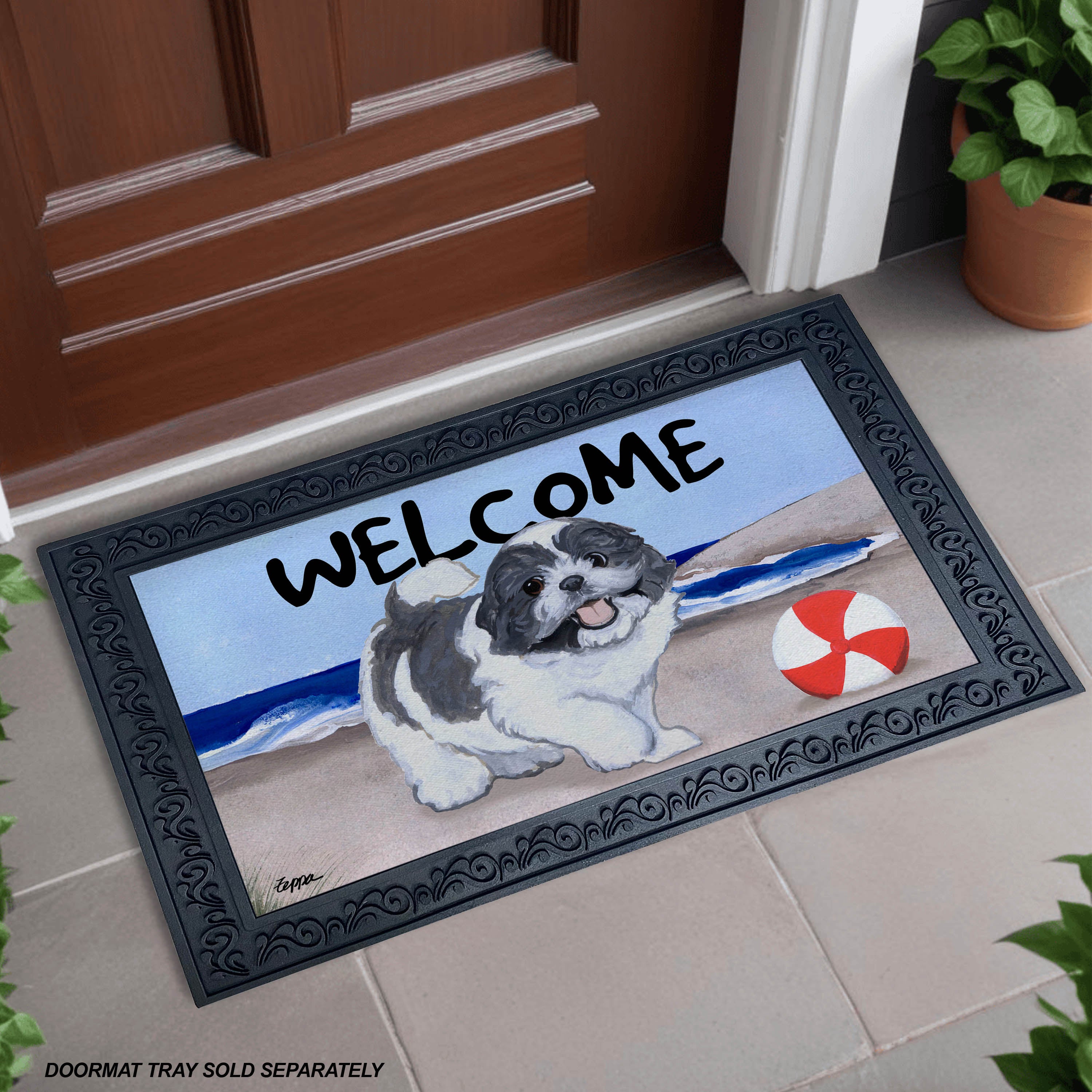 Shih Tzu Puppy Beach Scene Welcome Mat