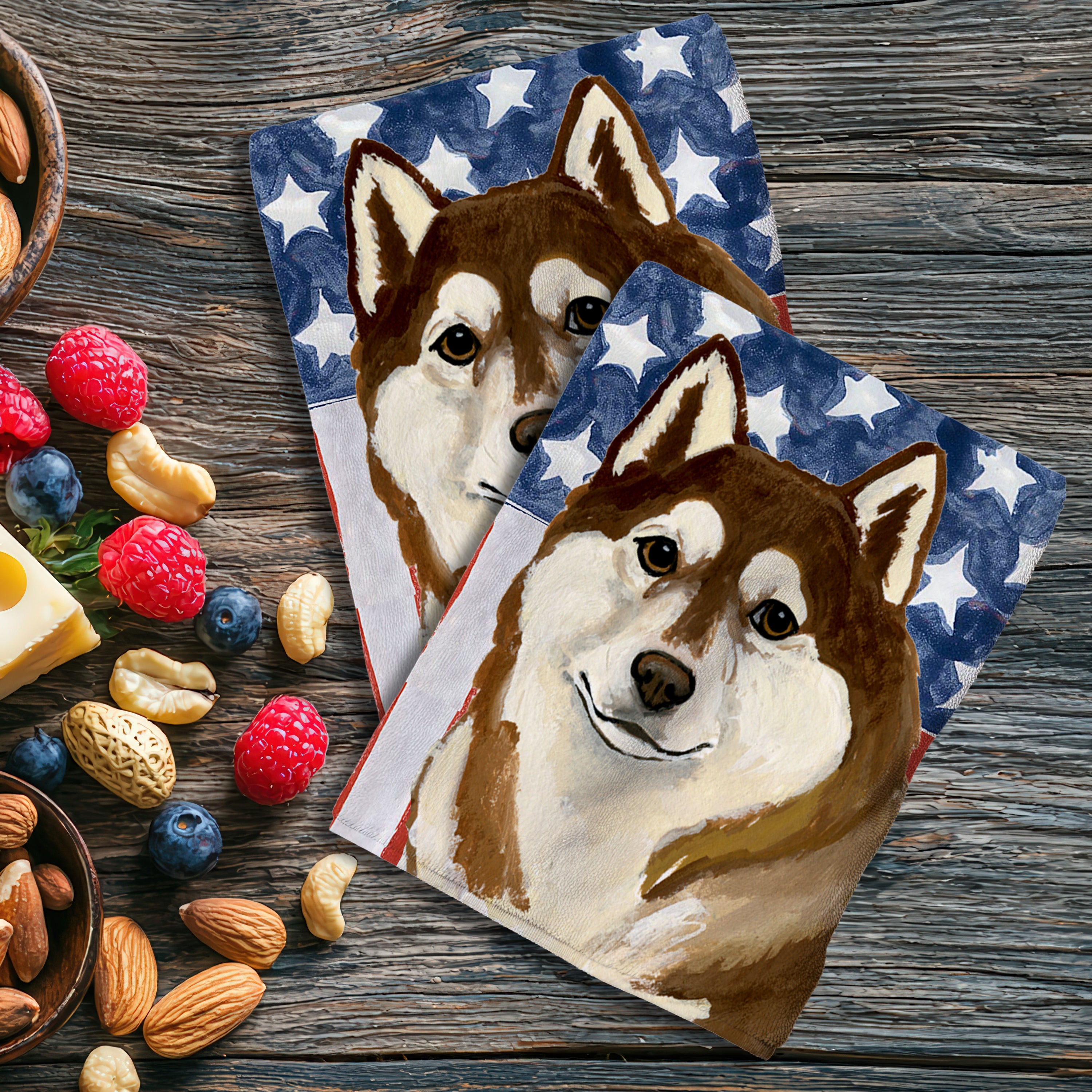 Brown and White Siberian Husky Americana Kitchen Towel Set