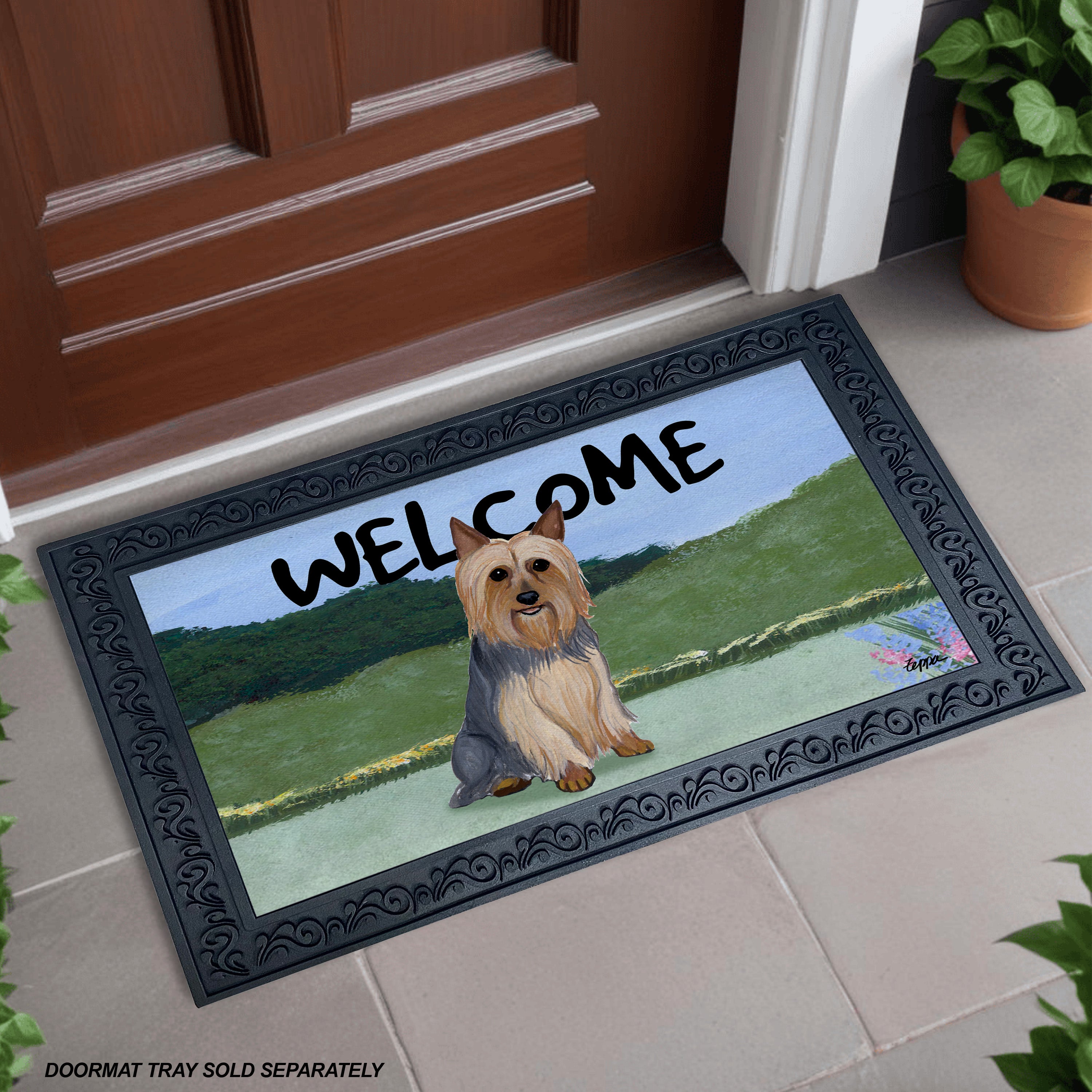 Silky Terrier Yard Scene Welcome Mat