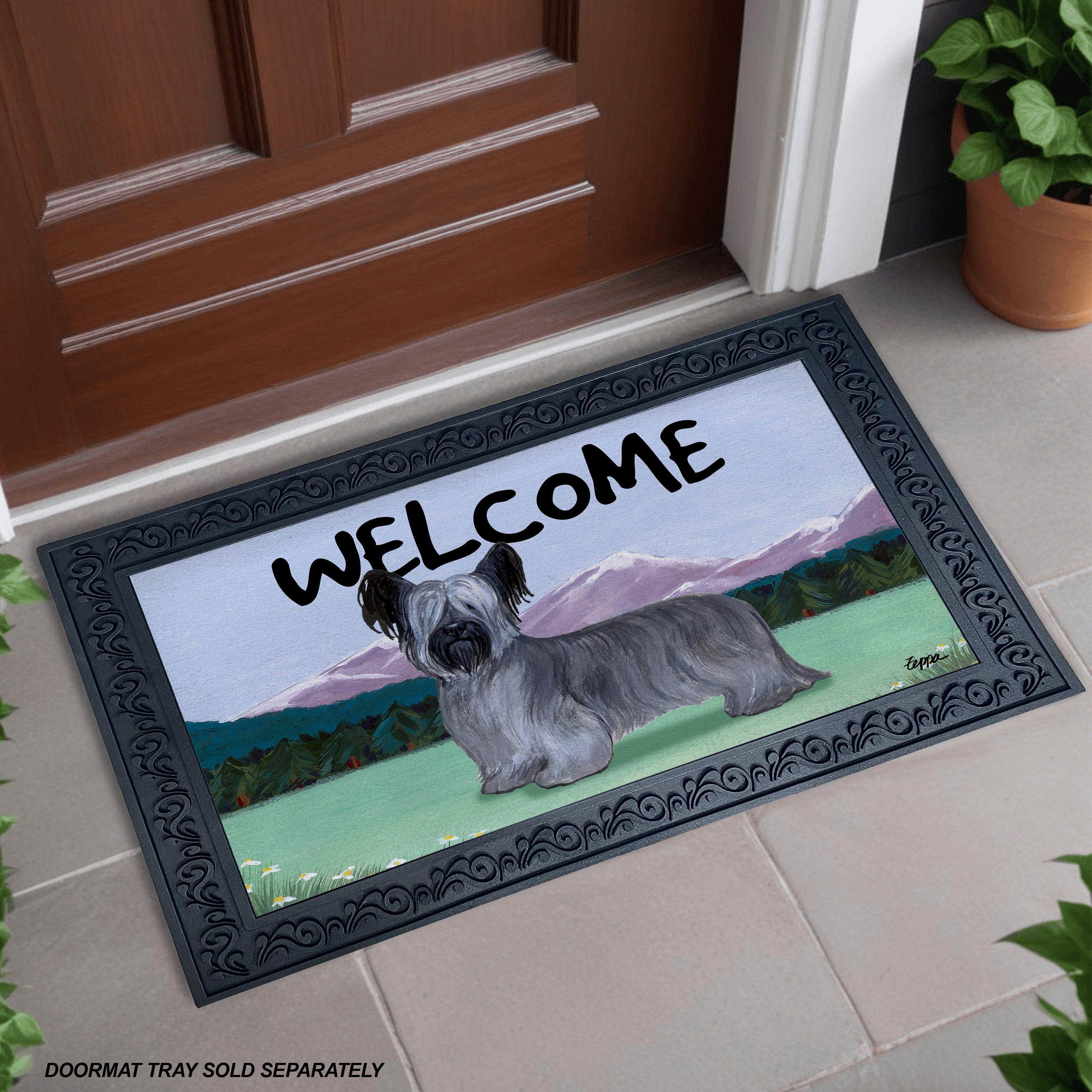 Skye Terrier Mountain Scene Welcome Mat