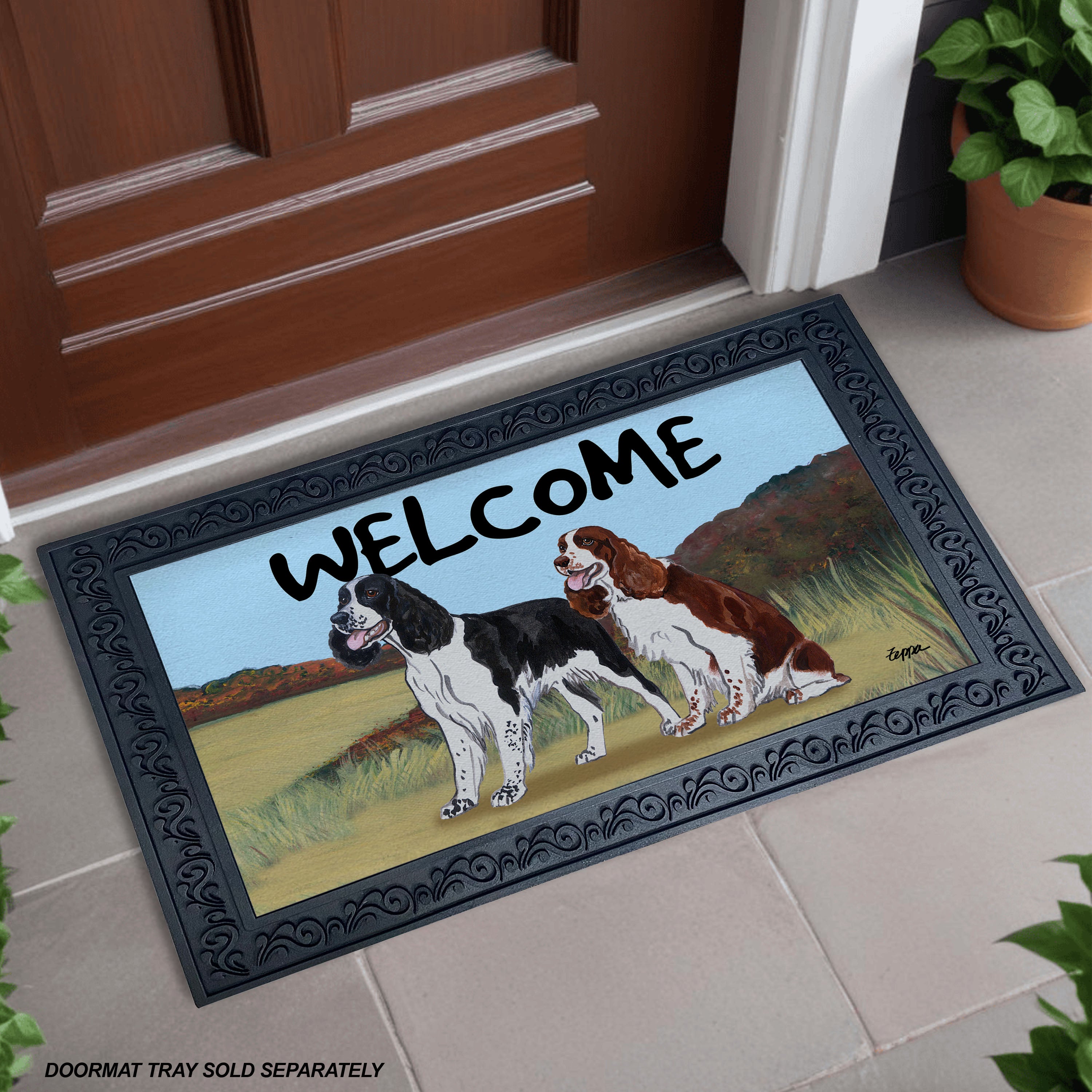 Springer Spaniel Pair FIeld Scene Welcome Mat