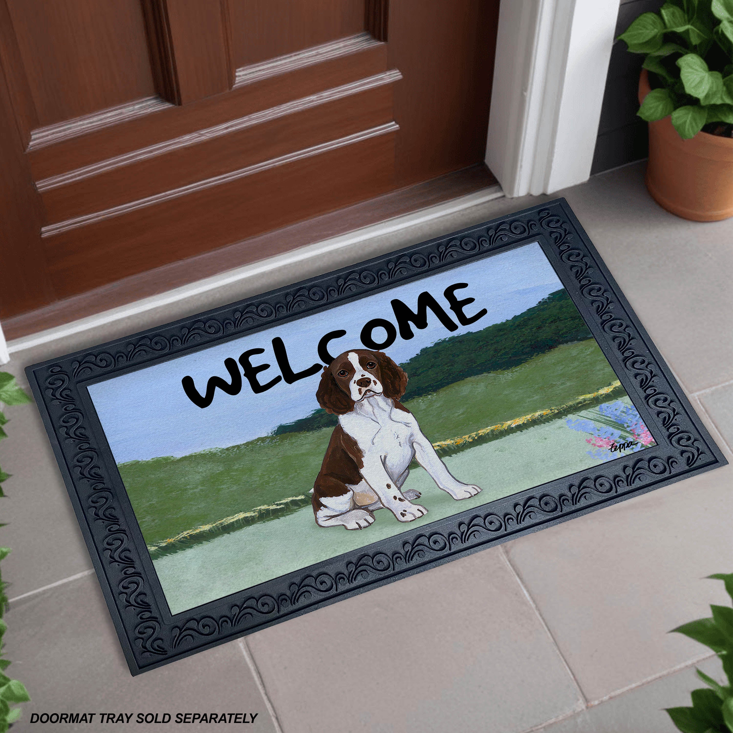 Springer Spaniel Puppy Yard Scene Welcome Mat