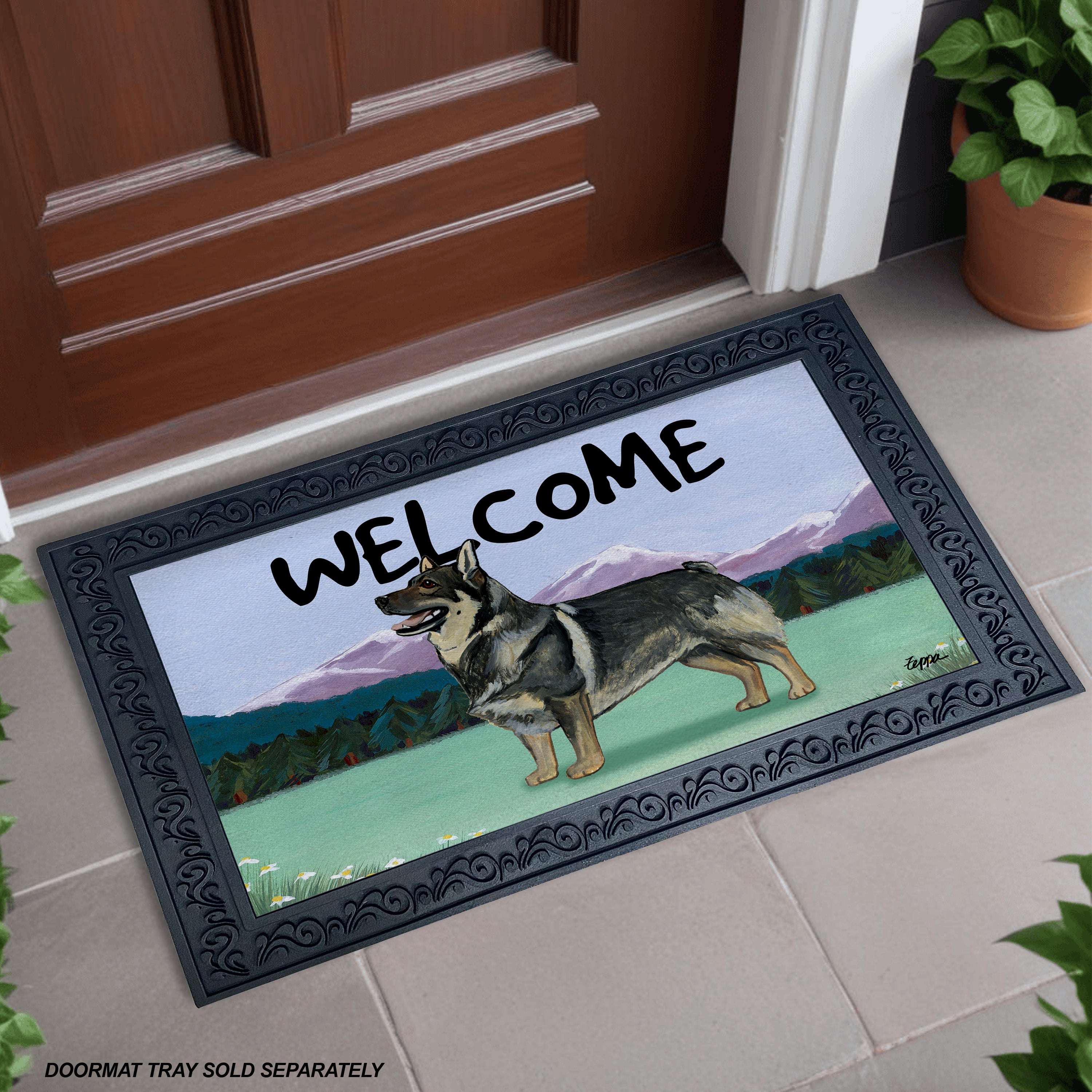 Swedish Vallhund Mountain Scene Welcome Mat