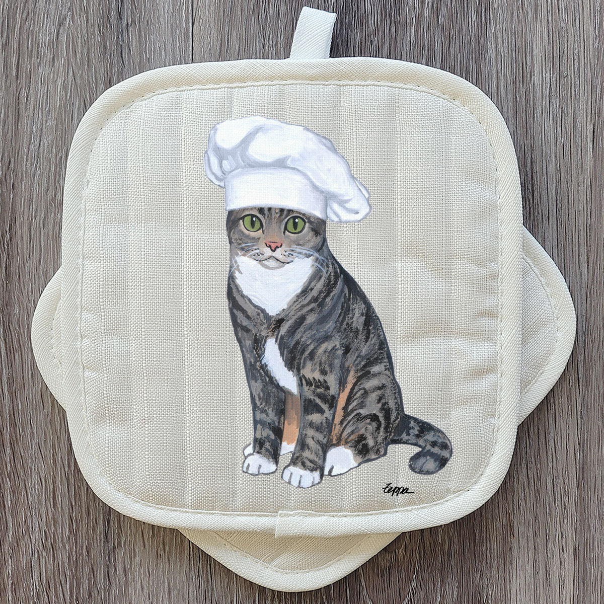 Set of pot holders with a Tabby Cat Design.