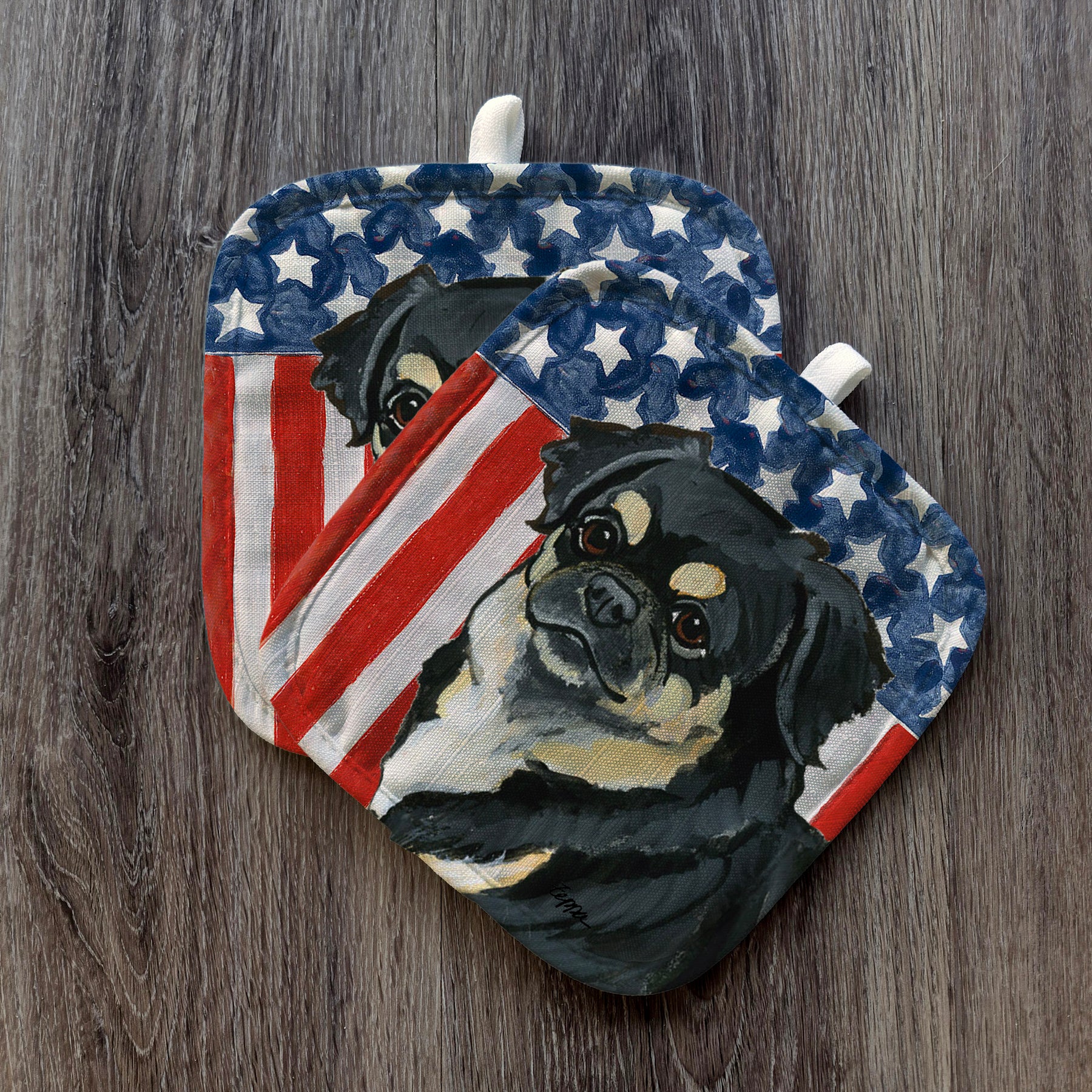 Black and Tan Tibetan Spaniel Americana Pot Holders