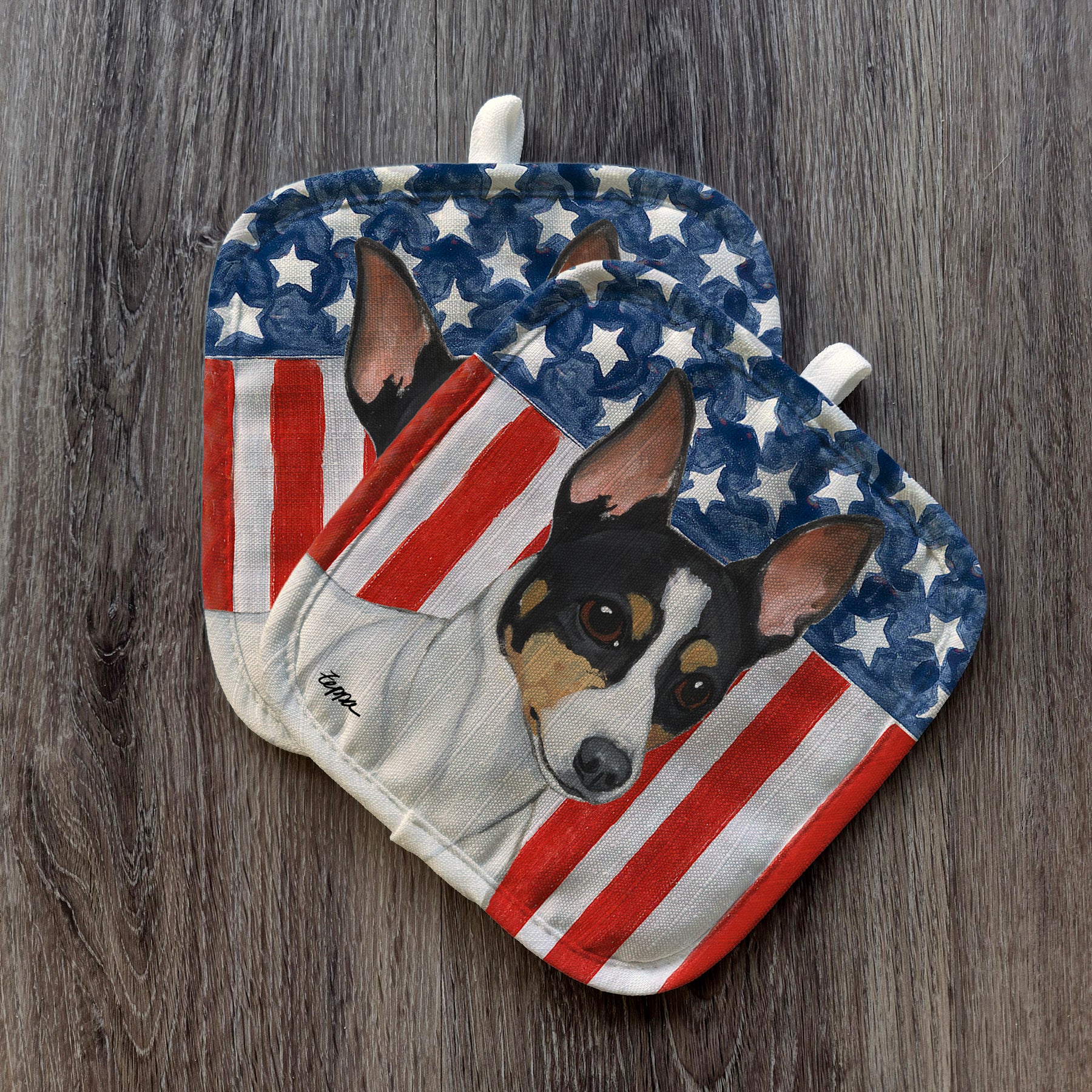 Toy Fox Terrier Americana Pot Holder Set